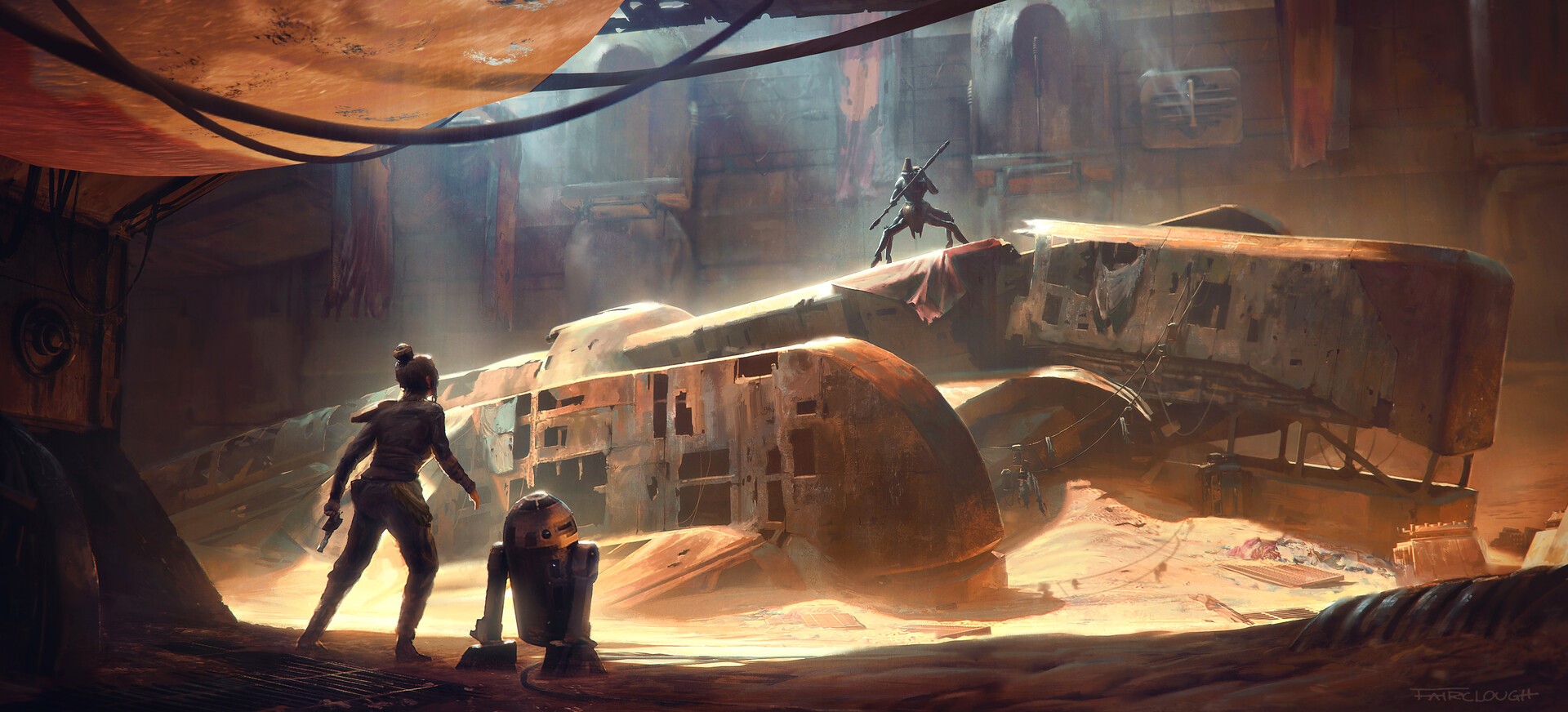 Rey and BB-8 in Star Wars junkyard HD Wallpaper