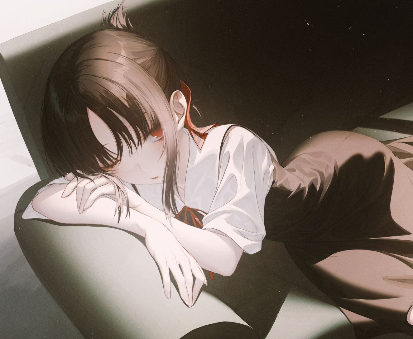 Kaguya Shinomiya from Kaguya-Sama: Love is War sleeping on a couch HD Wallpaper