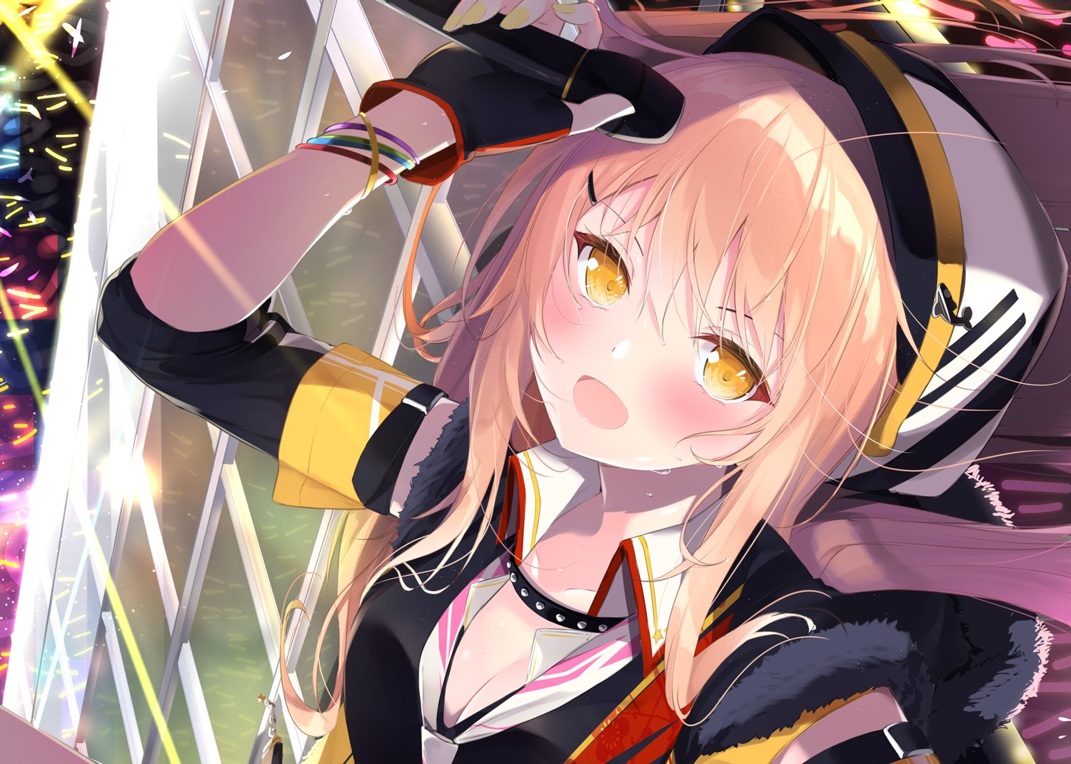 Anime girl with blonde hair and yellow eyes wearing a hat HD Wallpaper
