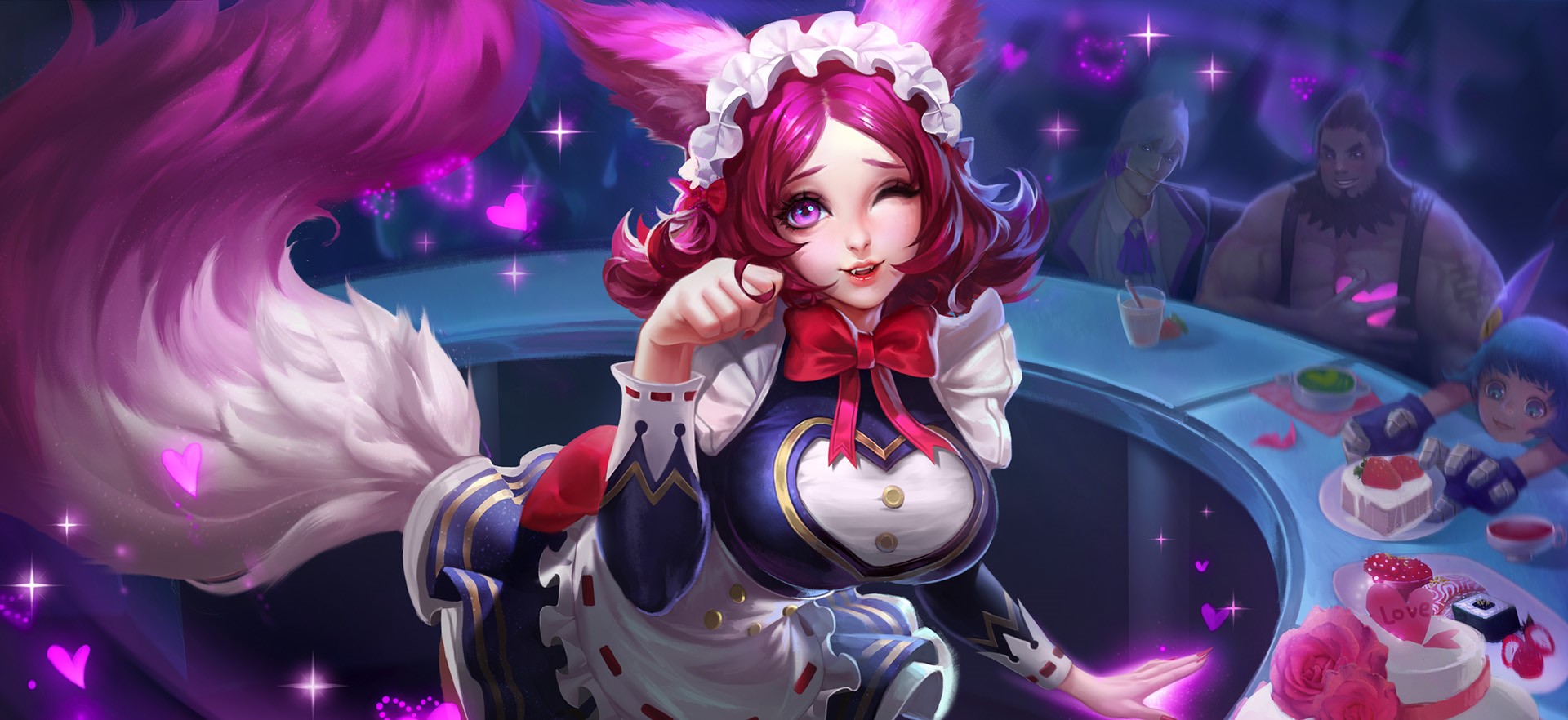 Anime girl with fox ears and tail at a bar HD Wallpaper