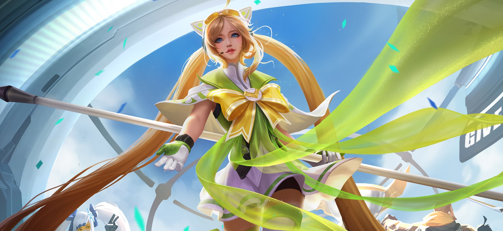 Anime girl with blonde hair and green outfit HD Wallpaper