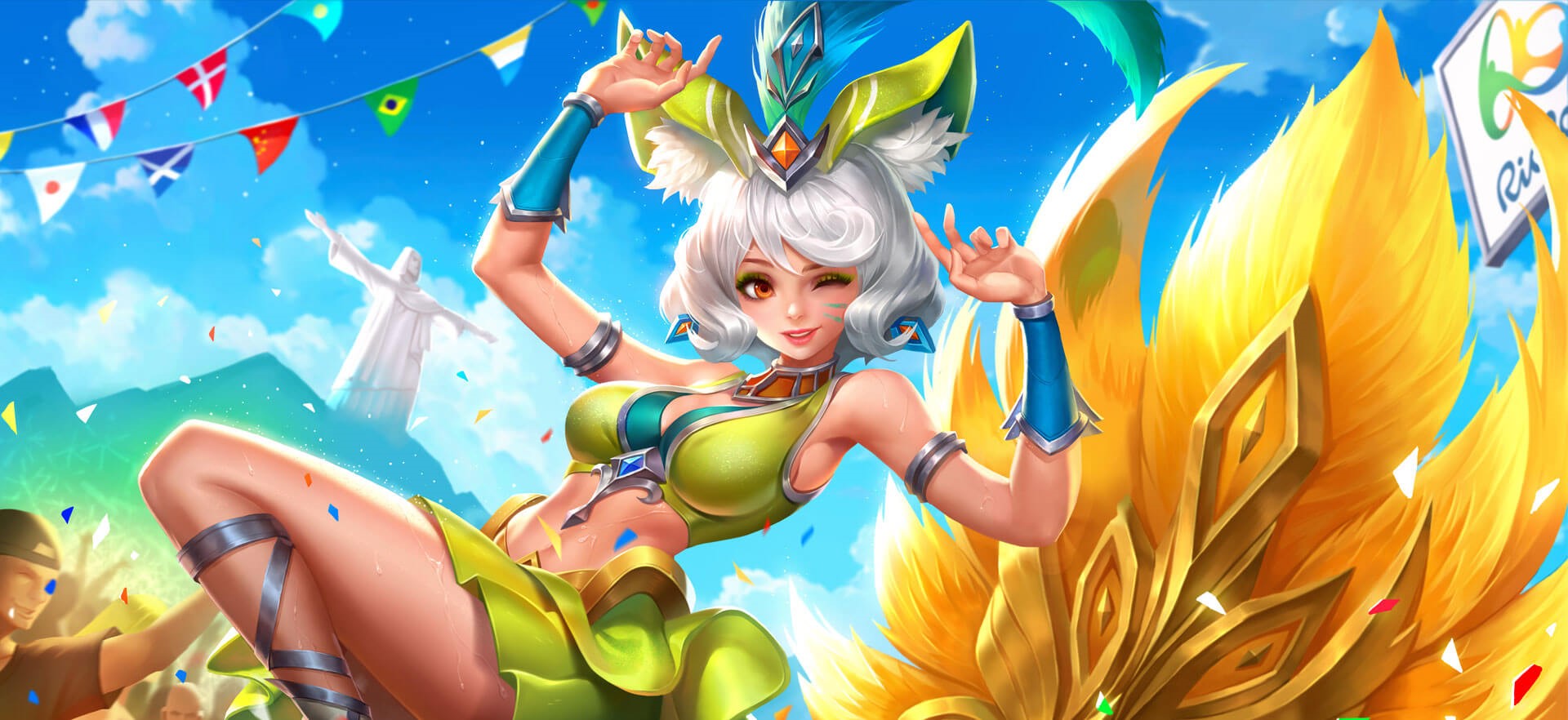 Anime girl in carnival costume with Rio de Janeiro background HD Wallpaper