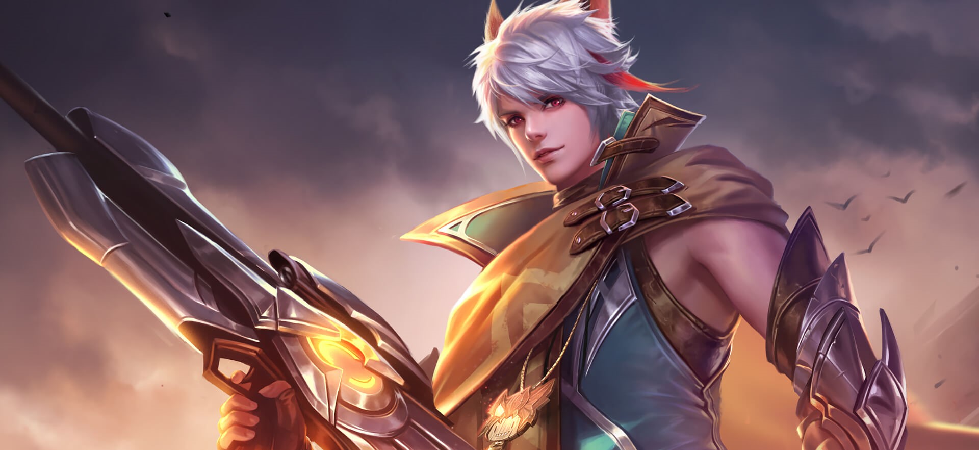 Anime man with white hair holding a futuristic rifle HD Wallpaper