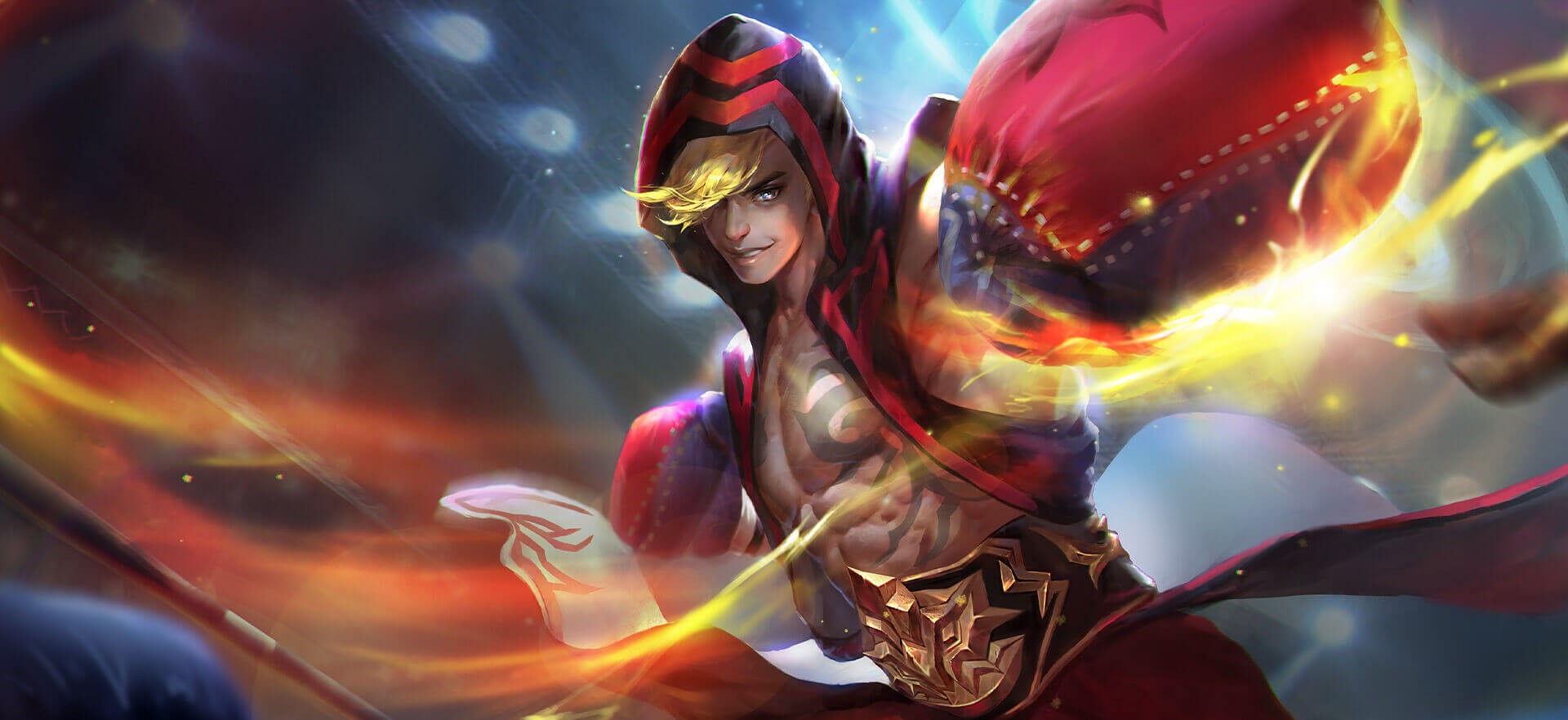 Anime boxer with red hood and glowing fists HD Wallpaper