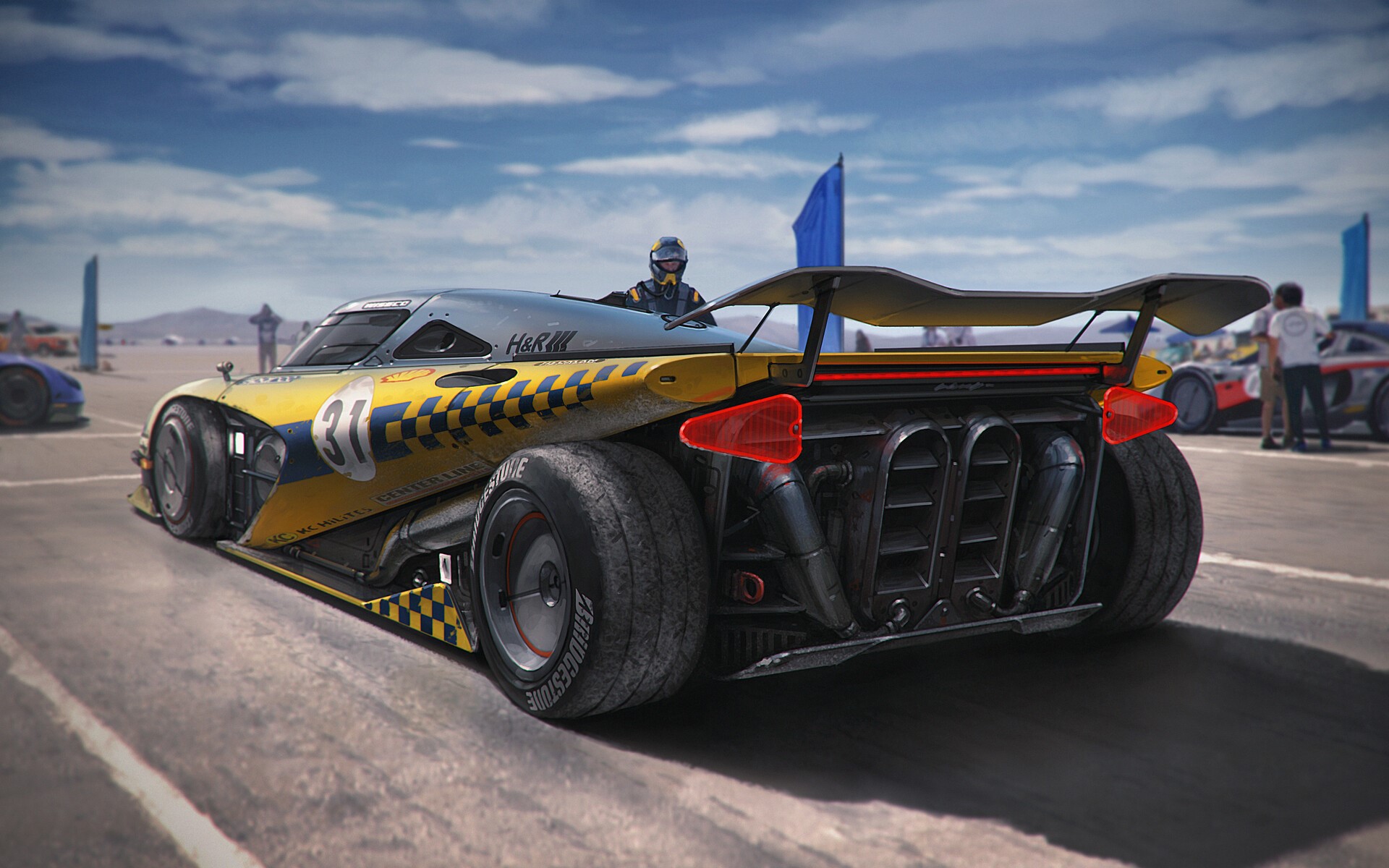 Yellow and blue race car with number 31 on track HD Wallpaper