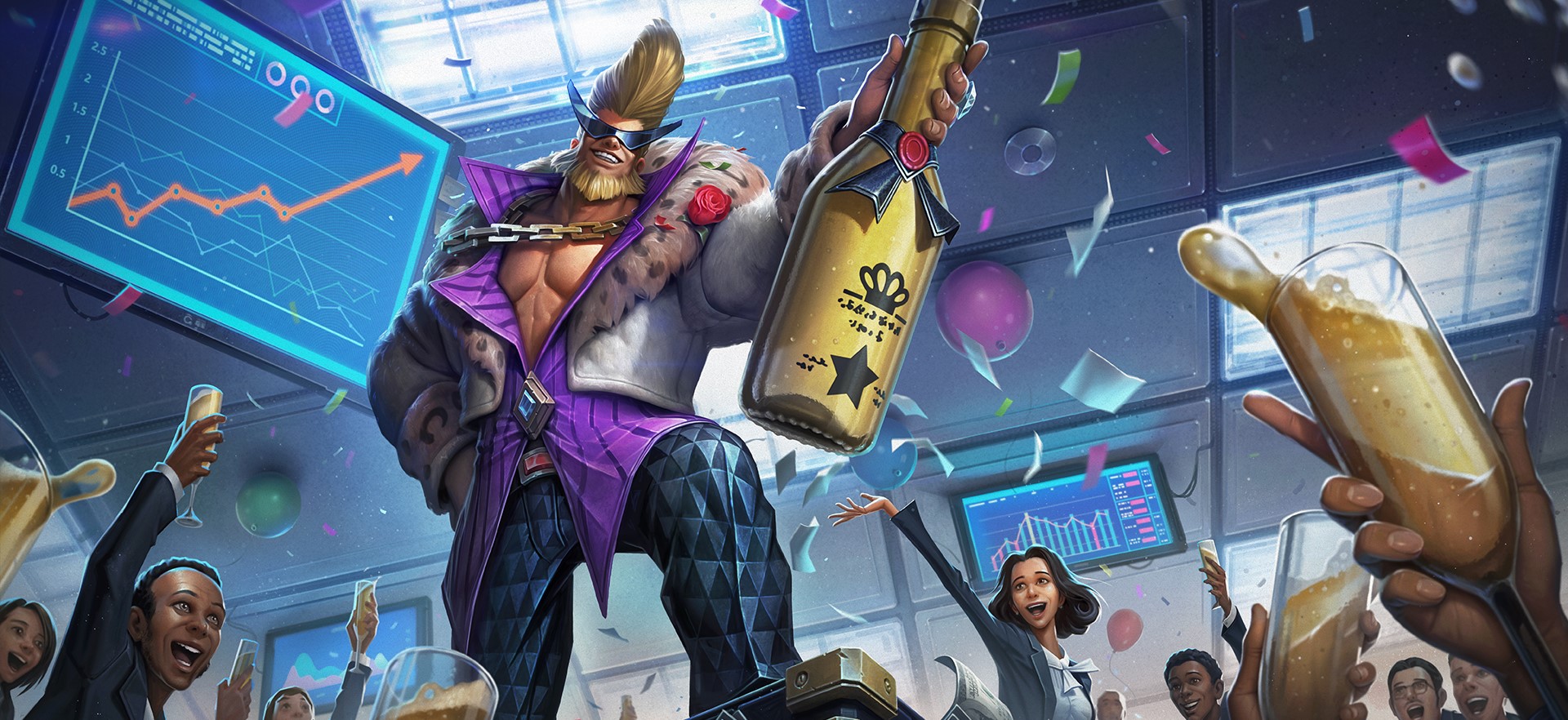Man with champagne bottle in a stock market celebration HD Wallpaper