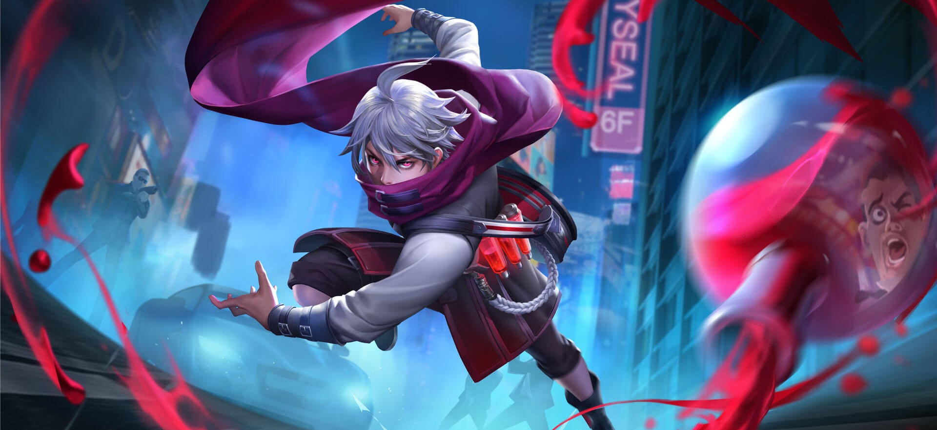 Anime warrior with red eyes and purple scarf HD Wallpaper