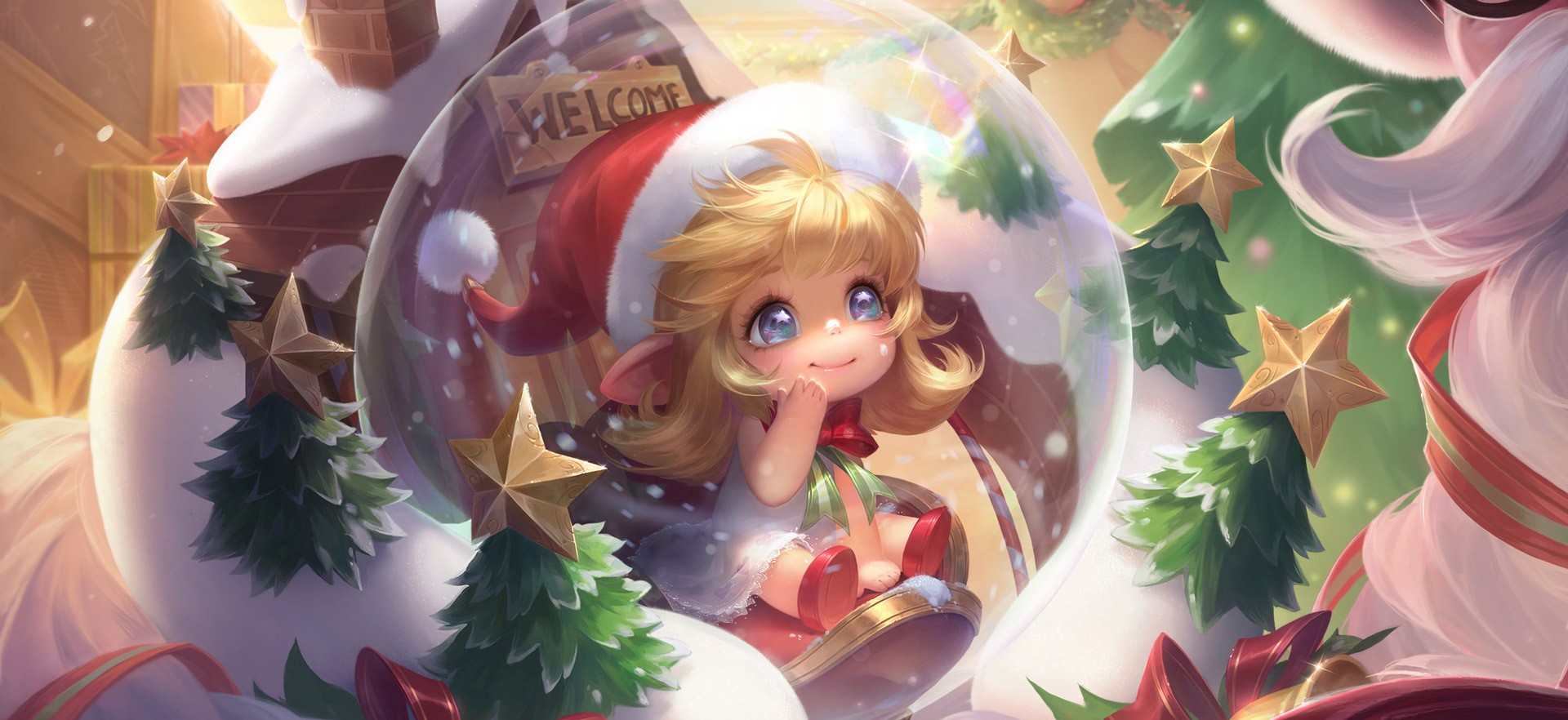 Anime girl in Santa hat inside a snow globe HD Wallpaper