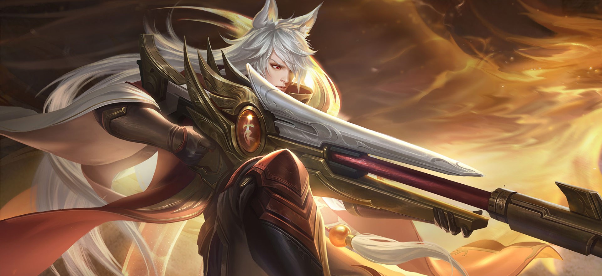 Anime warrior with fox ears holding a rifle HD Wallpaper