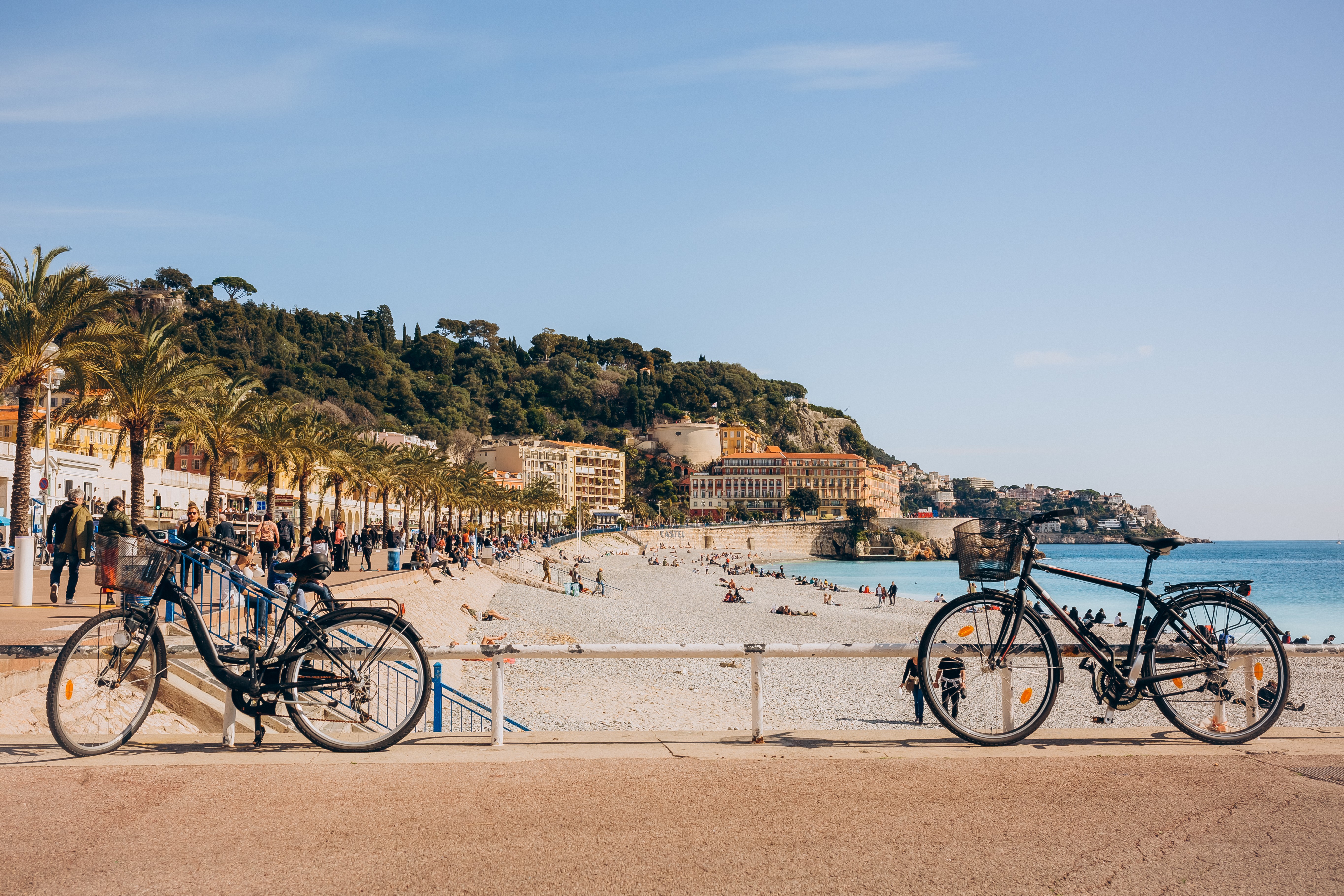 Bicycles on the Promenade des Anglais in Nice, France HD Wallpaper