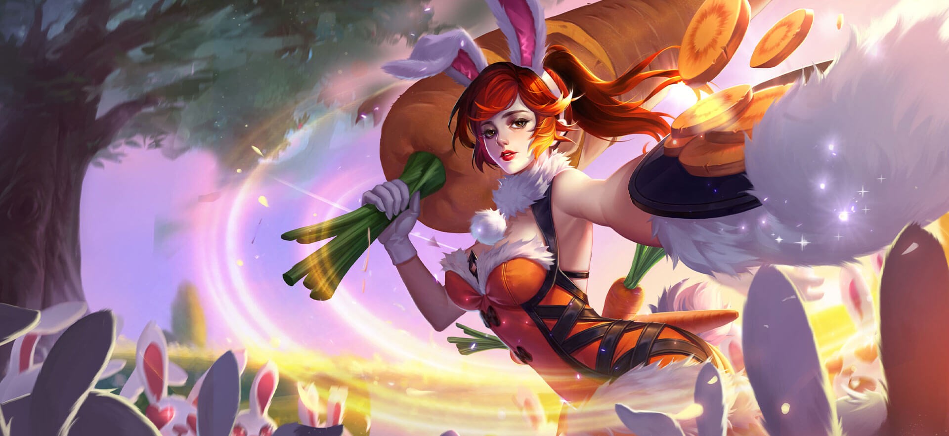 Fantasy girl with bunny ears holding carrots HD Wallpaper