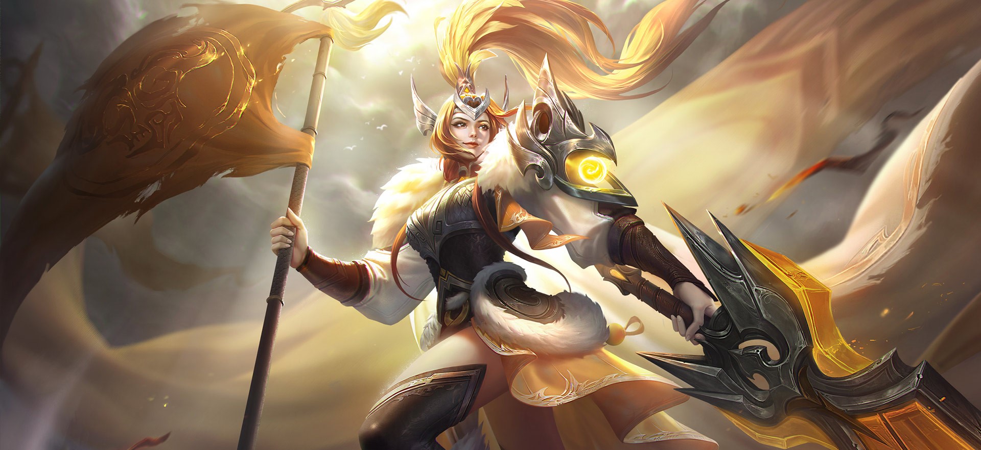 Fantasy girl warrior with sword and flag HD Wallpaper