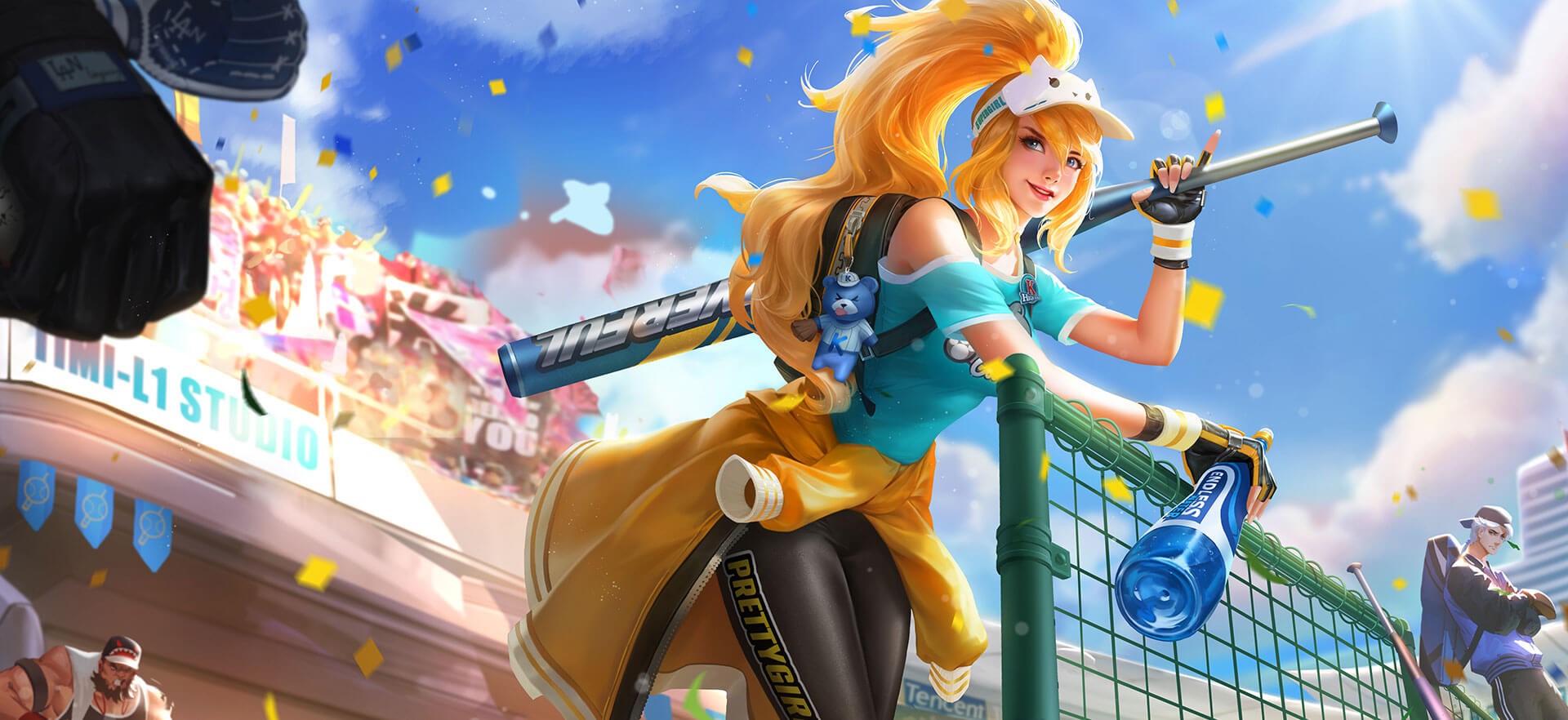 Girl with baseball bat and teddy bear HD Wallpaper