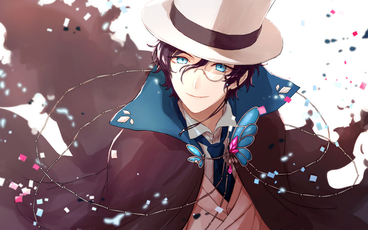 Anime boy with hat and butterfly brooch HD Wallpaper