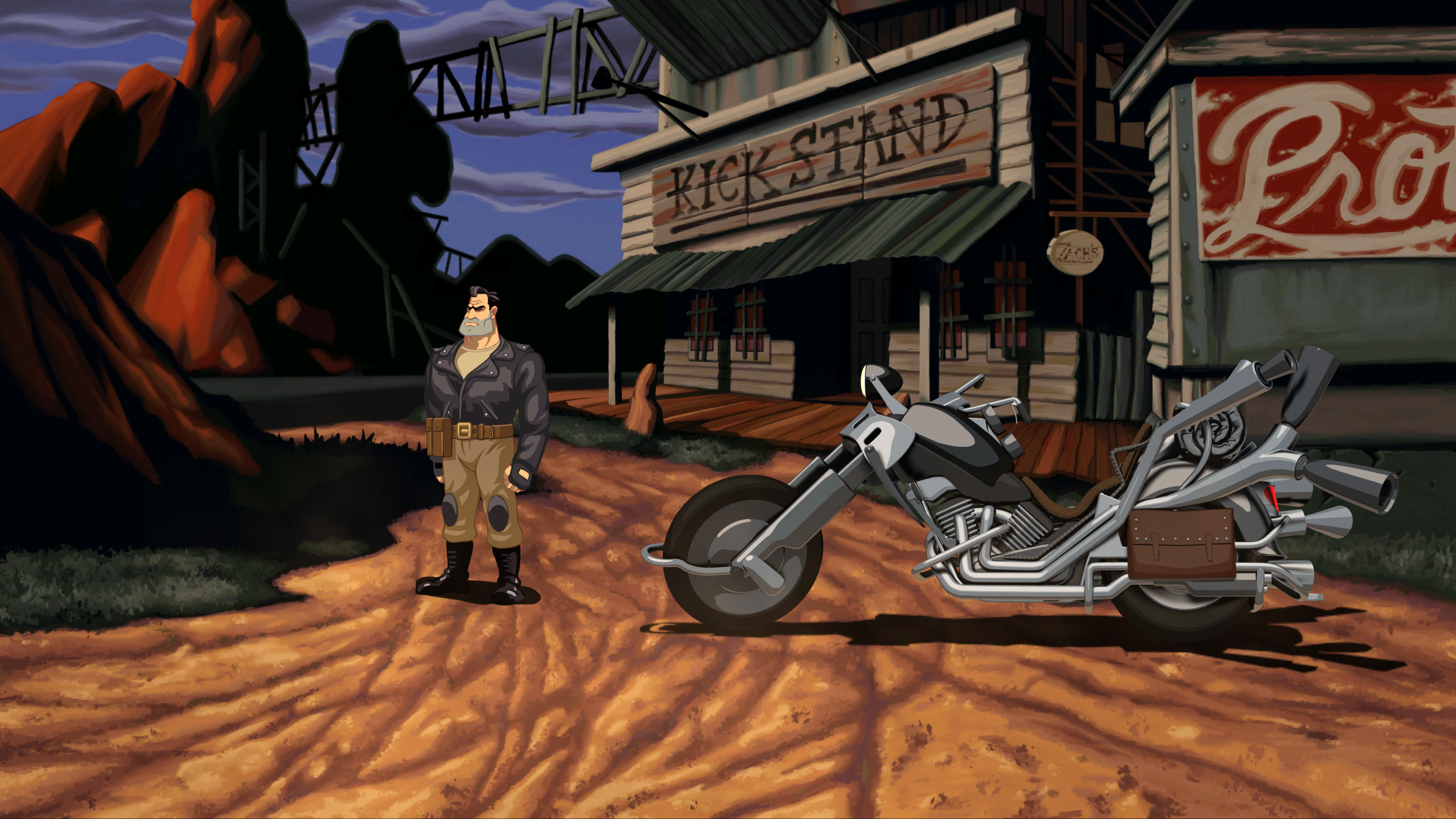 Ben Throttle from Full Throttle with a chopper at Kick Stand bar HD Wallpaper