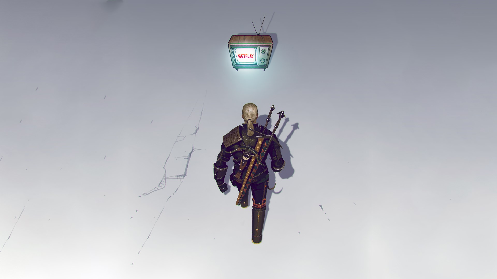 Geralt of Rivia from The Witcher looking at a Netflix TV HD Wallpaper