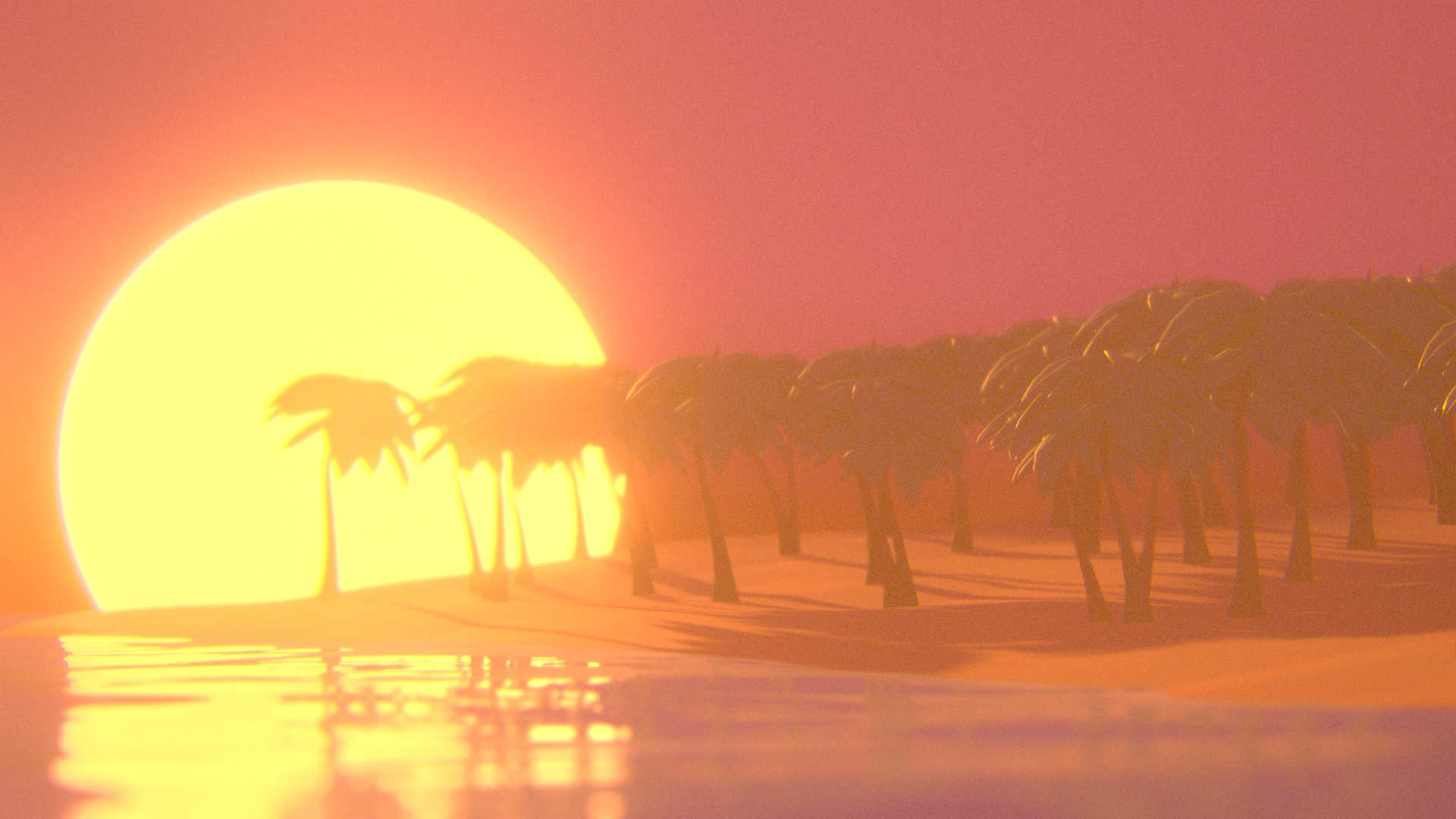 Sunset over a tropical island with palm trees HD Wallpaper