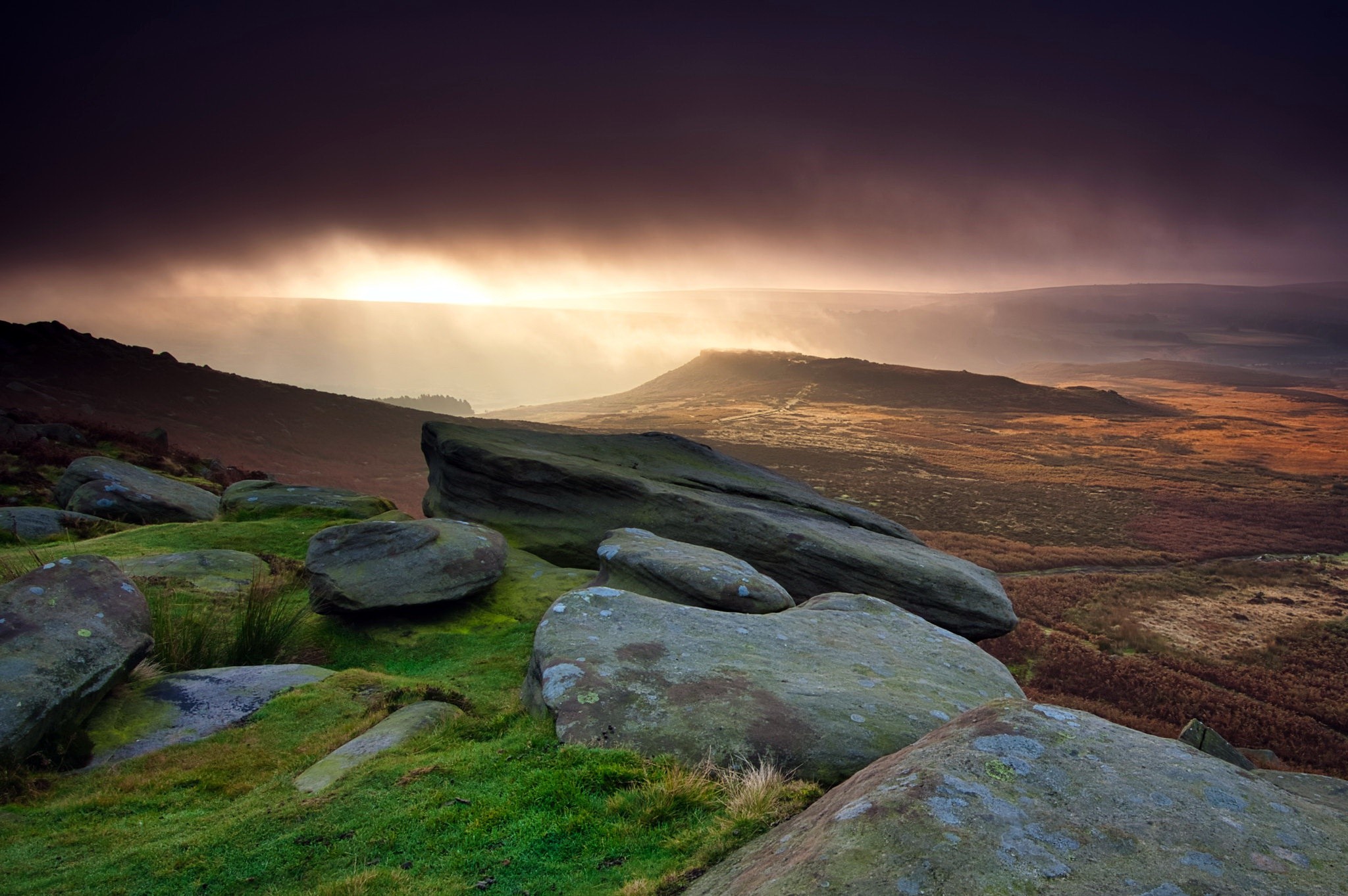 Rocky landscape with dramatic sunset sky HD Wallpaper