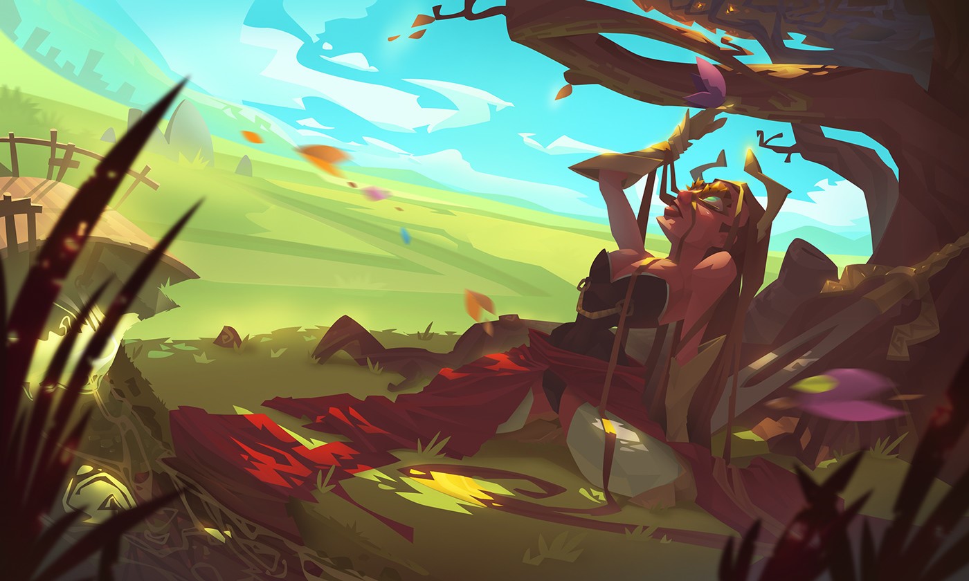 Woman with helmet resting under a tree in a field HD Wallpaper