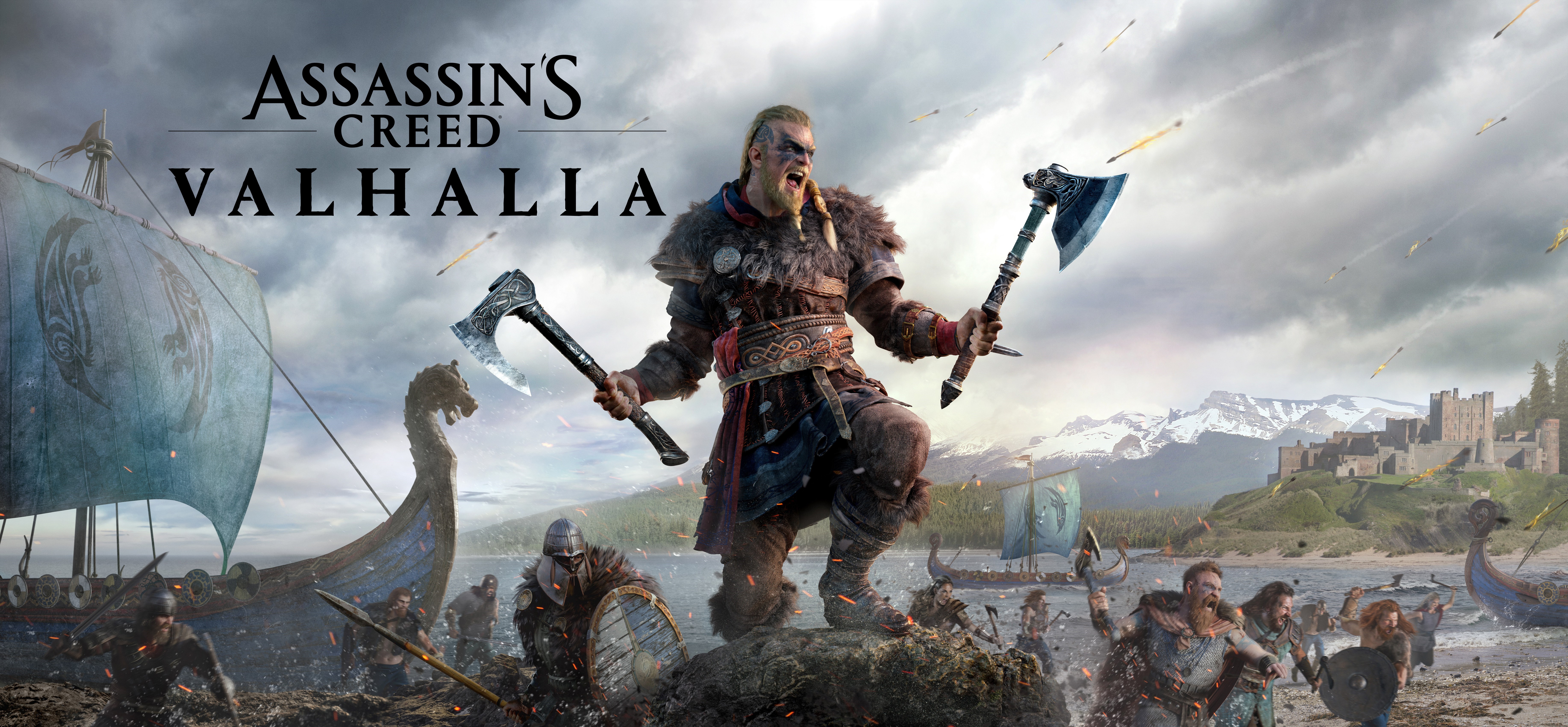 Assassins Creed: Valhalla Viking warriors with axes and boats HD Wallpaper