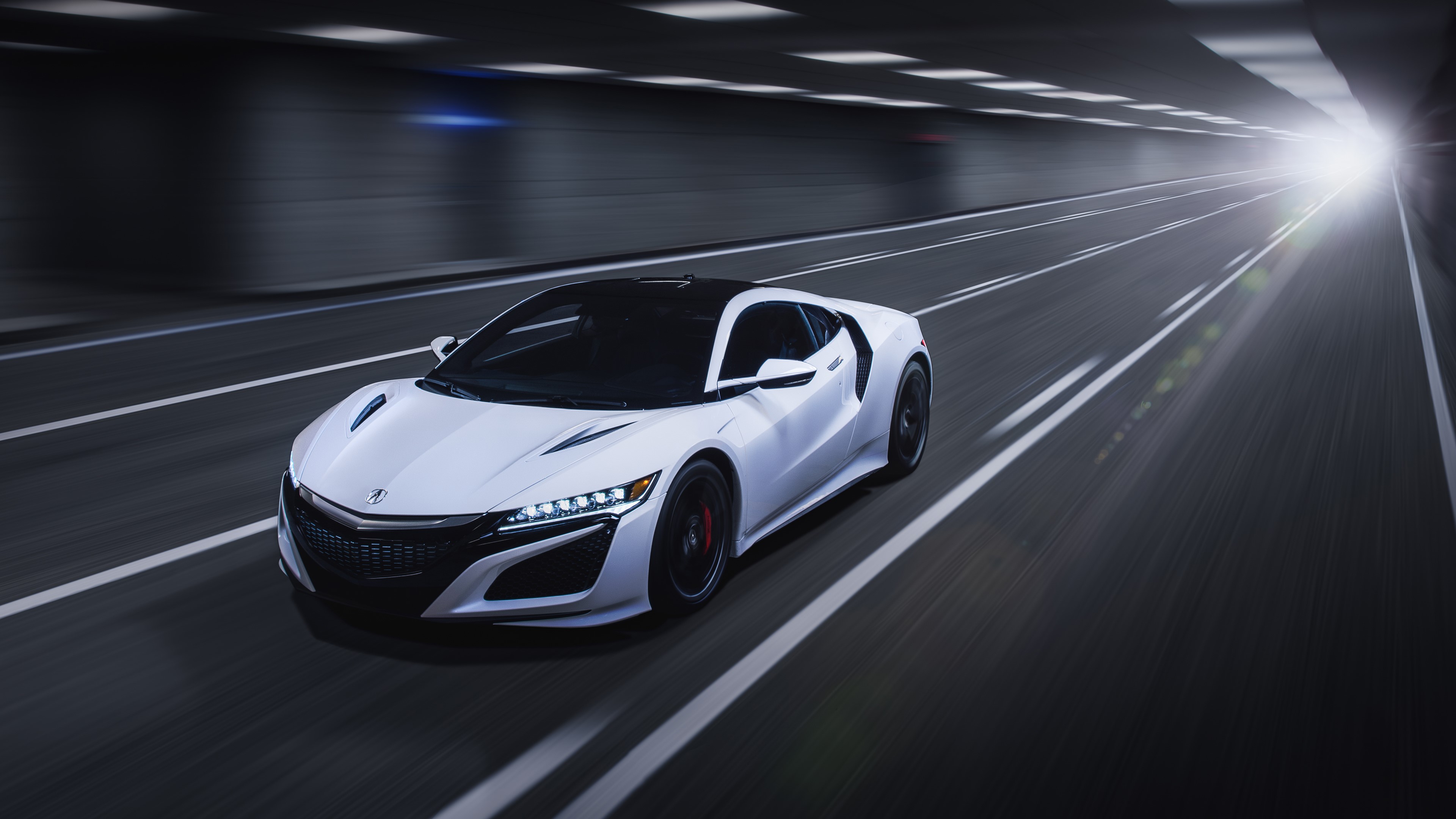 White Acura NSX driving through a tunnel HD Wallpaper