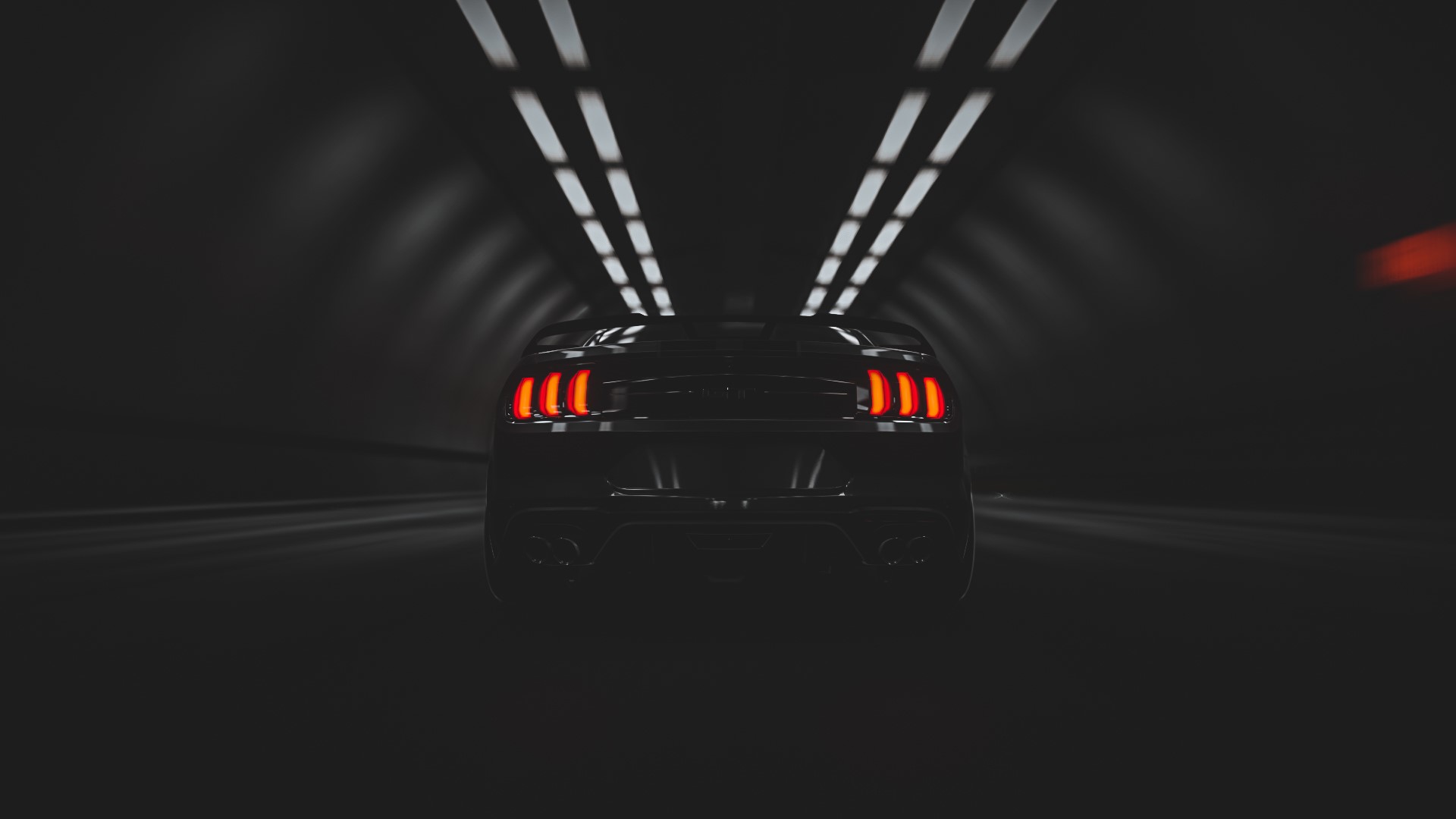 Ford Mustang in a dark tunnel HD Wallpaper