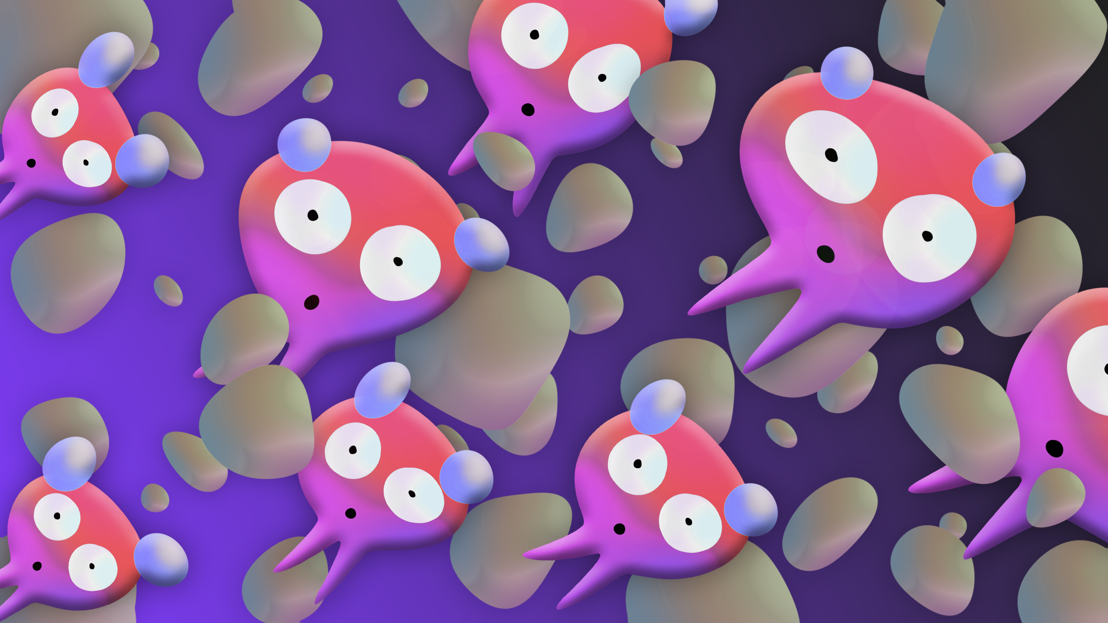 Cartoon creatures with bubbles on purple background HD Wallpaper