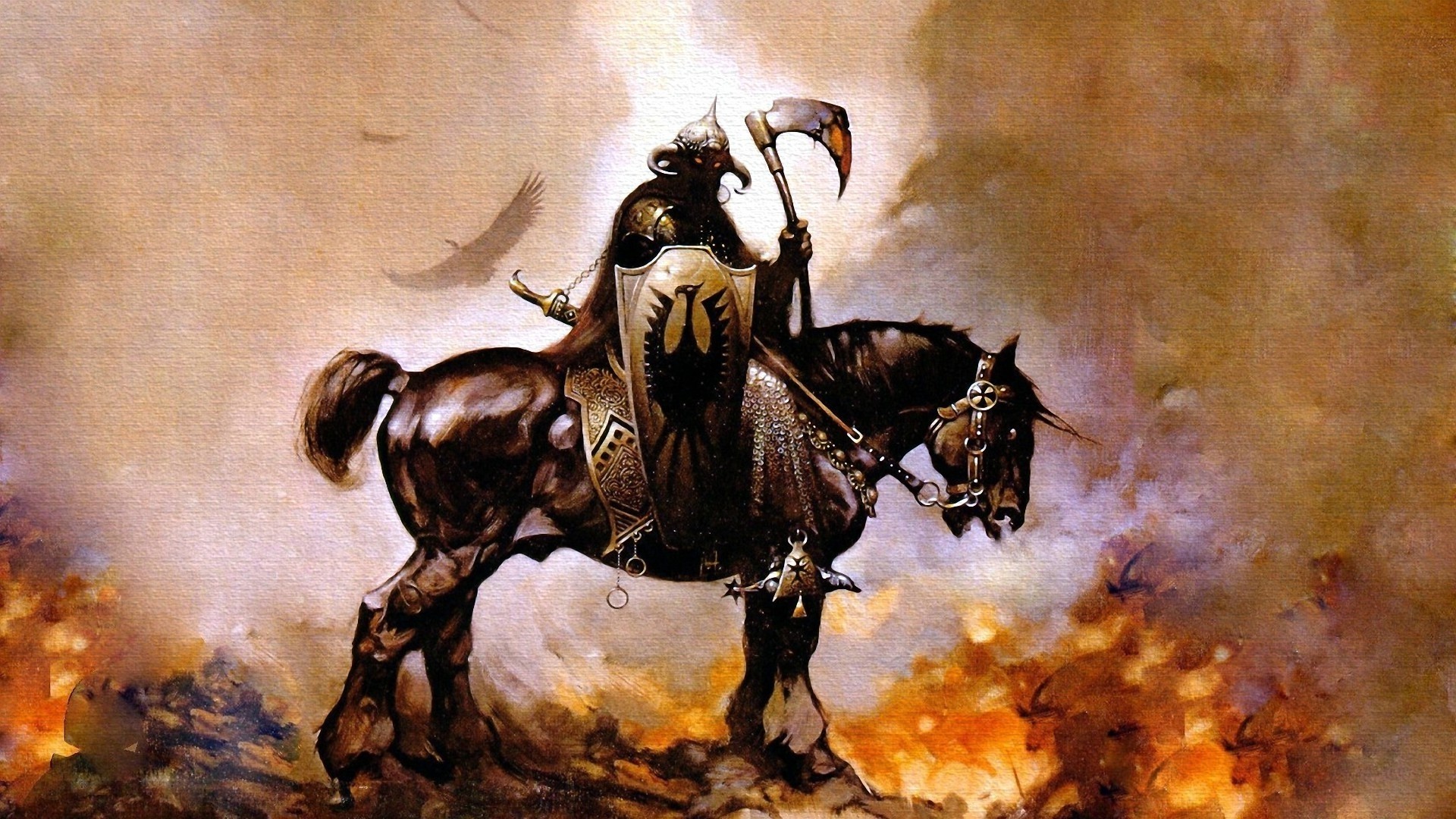 Death Dealer on horseback with axe and shield HD Wallpaper