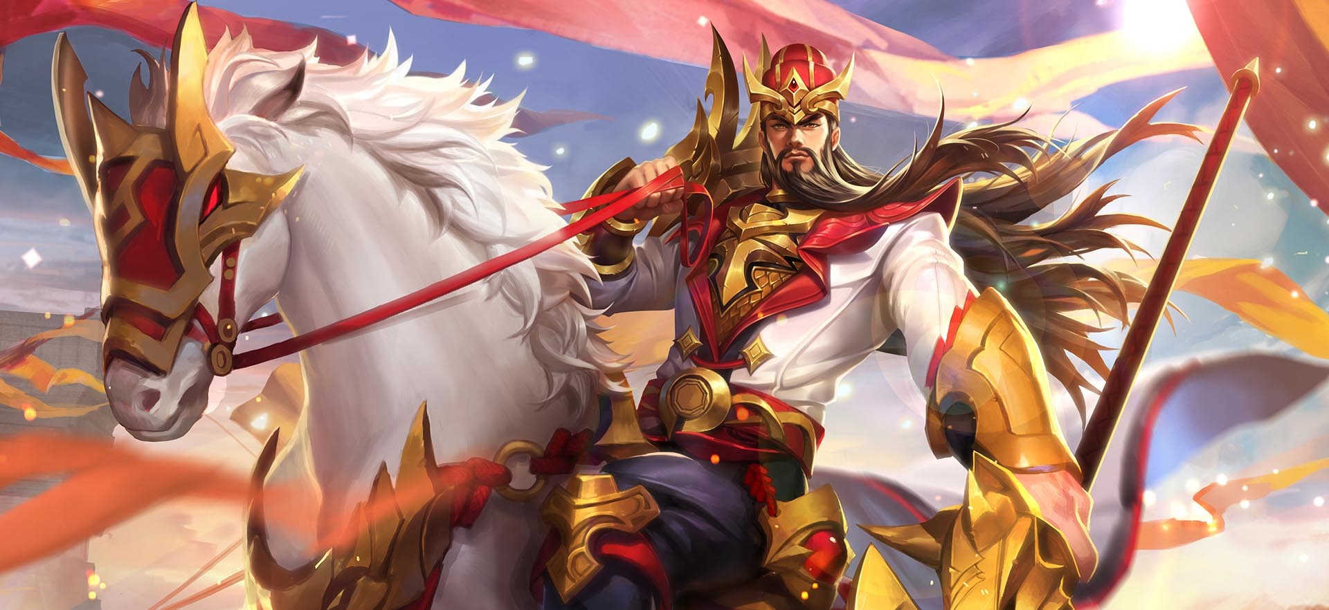 Man with beard and long hair riding a white horse HD Wallpaper