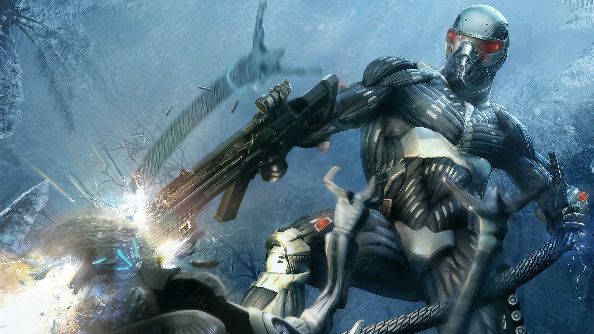Soldier in Nanosuit firing weapon in Crysis 2 HD Wallpaper