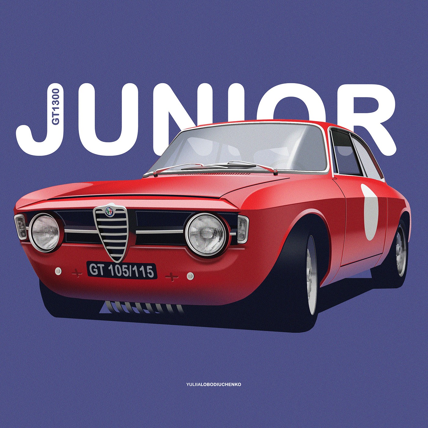 Red Alfa Romeo GT 1300 Junior car illustration HD Wallpaper