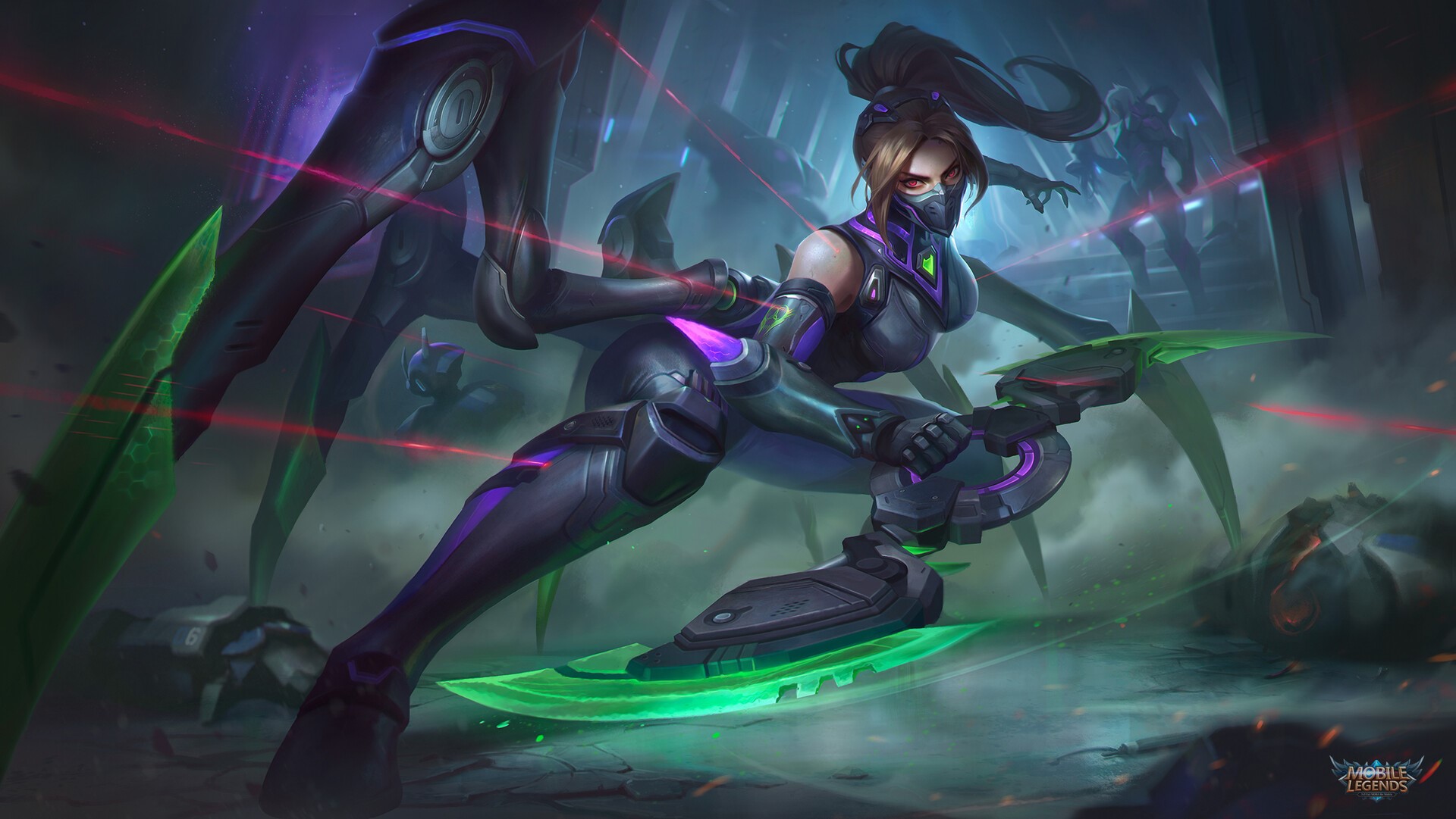 Assassin from Mobile Legends with cybernetic enhancements HD Wallpaper