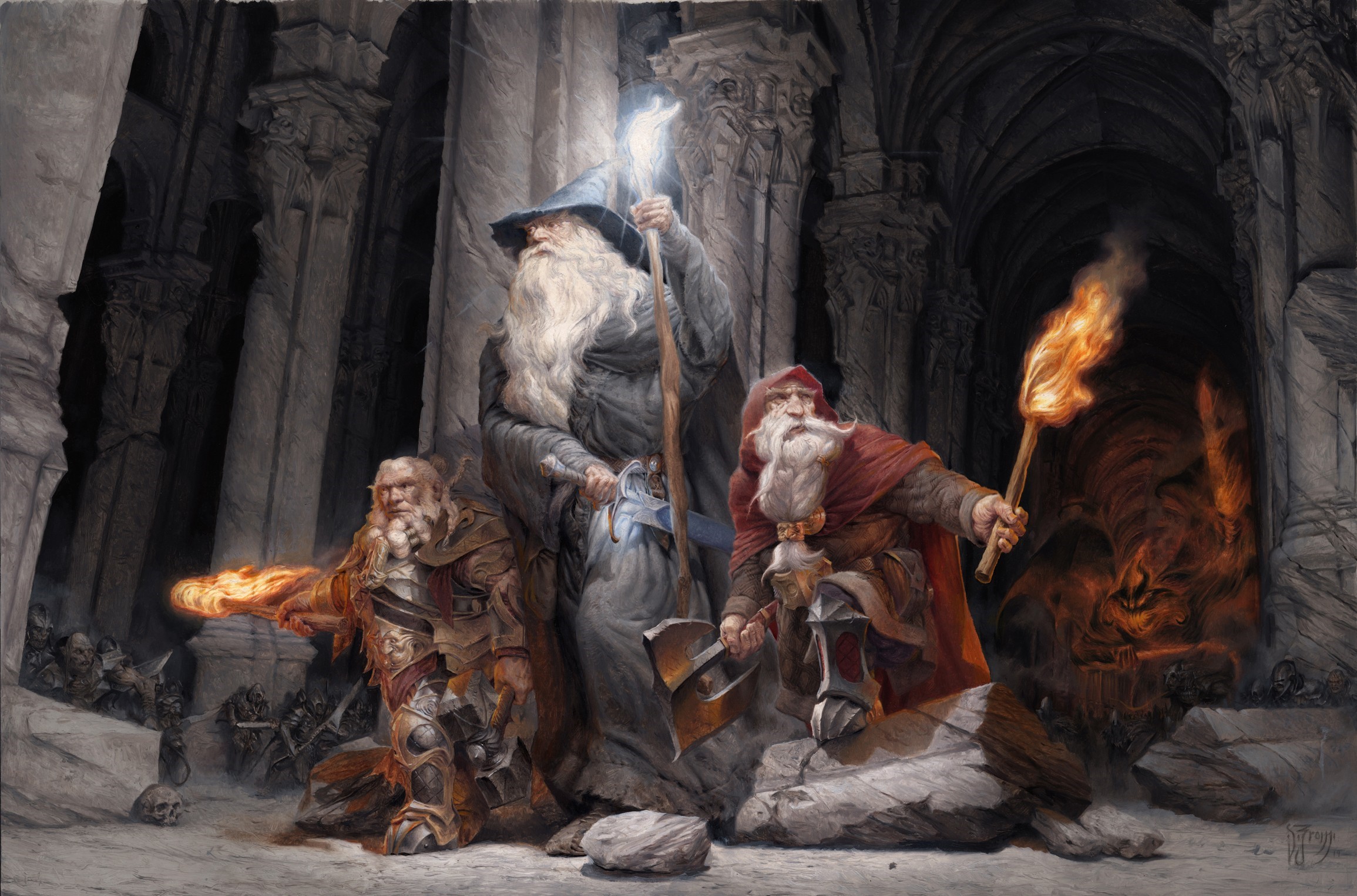 Gandalf and Dwarves from The Lord of the Rings in a cave HD Wallpaper