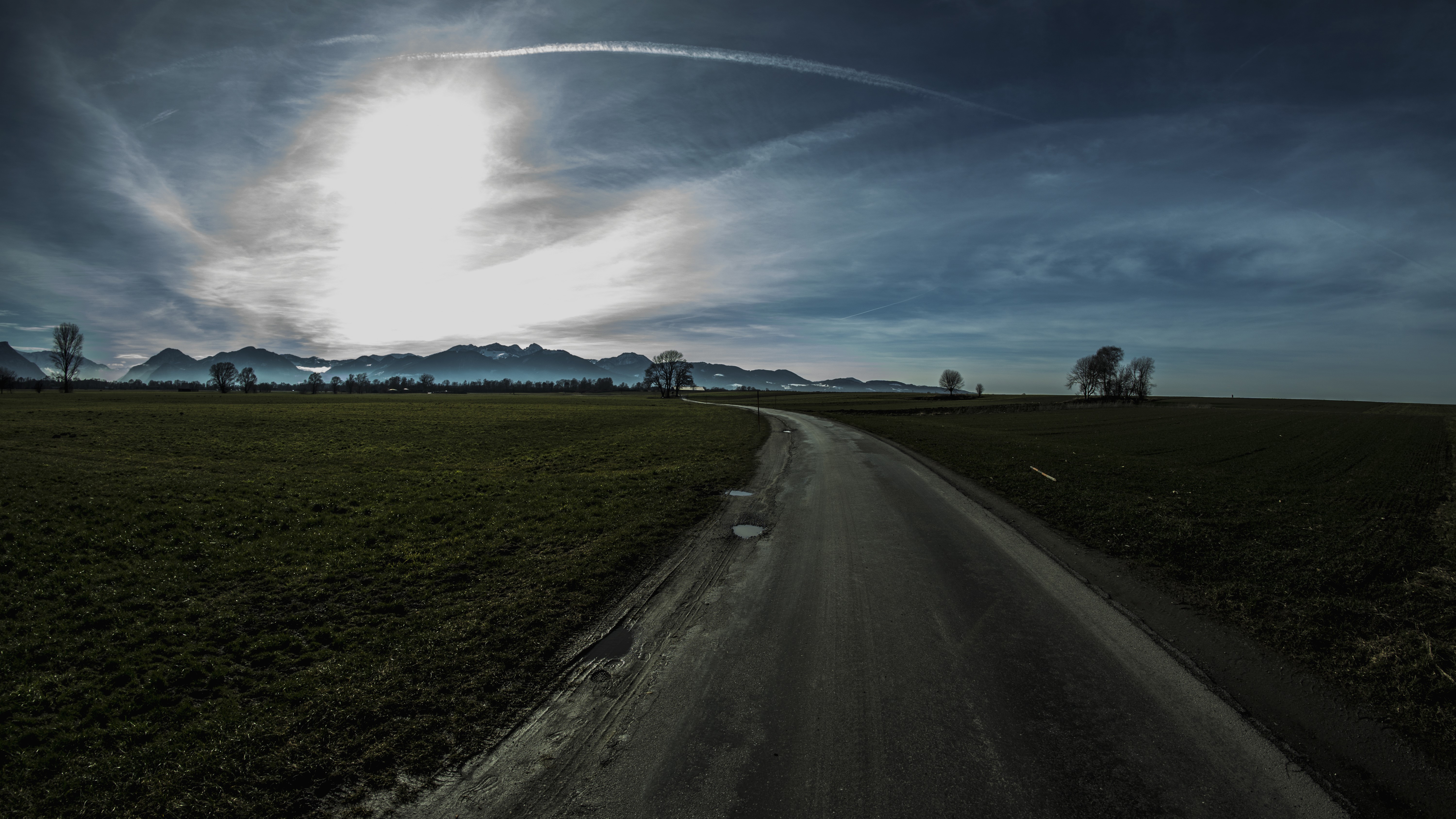 4K landscape with road and mountains HD Wallpaper