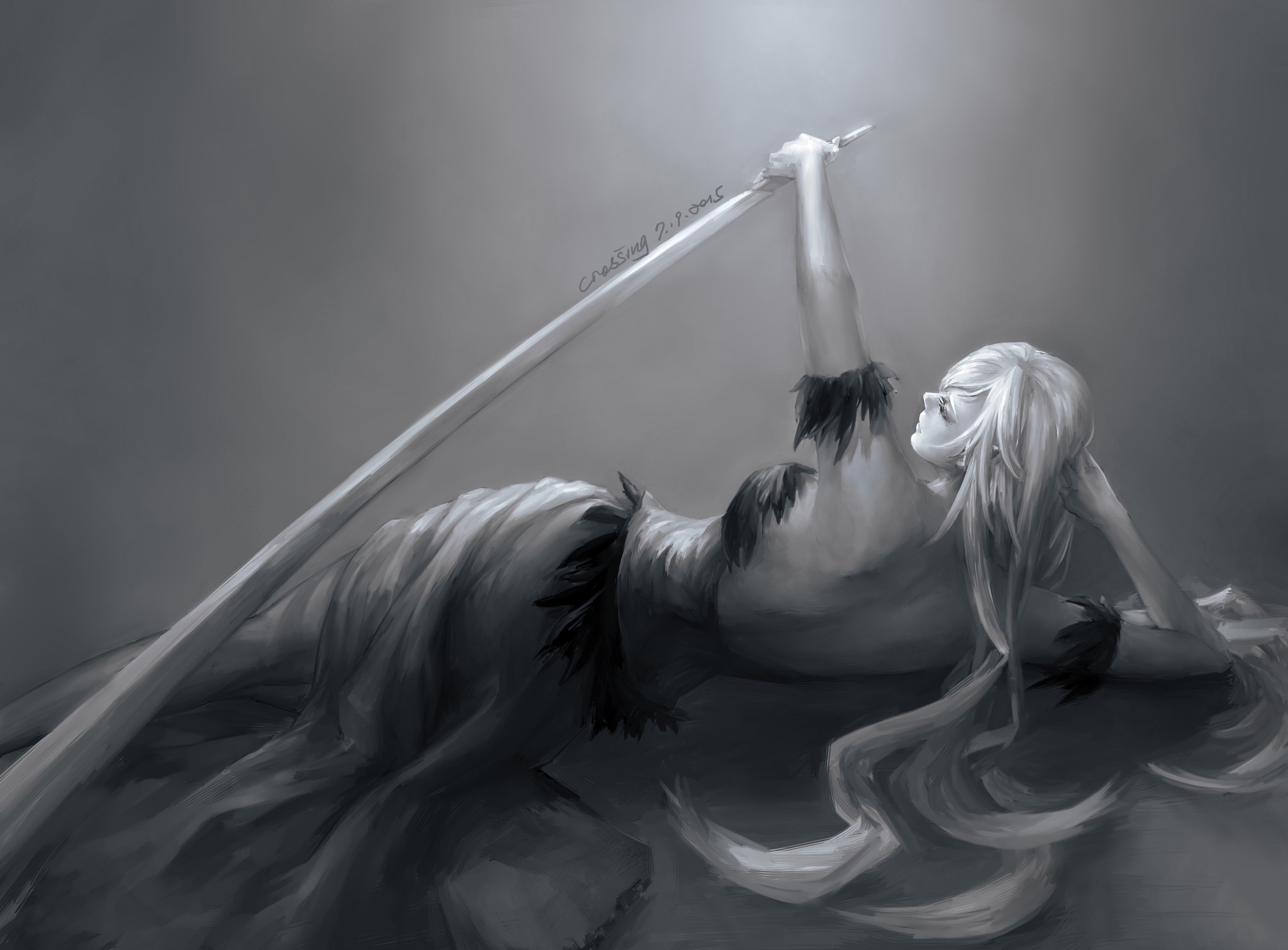 Oshino Shinobu from Monogatari Series with a Katana HD Wallpaper