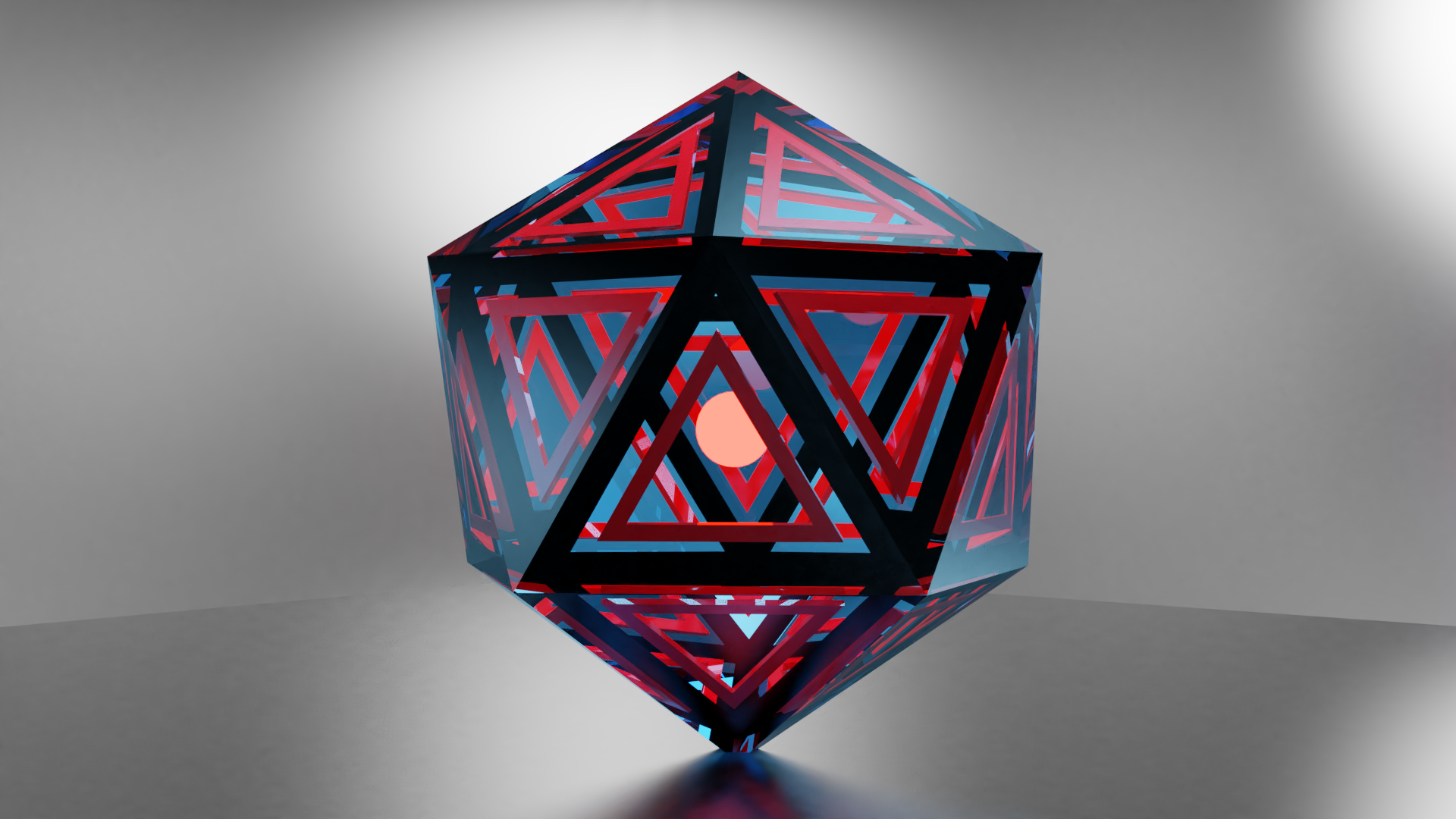 3D Abstract Dodecahedron with Red Triangles HD Wallpaper