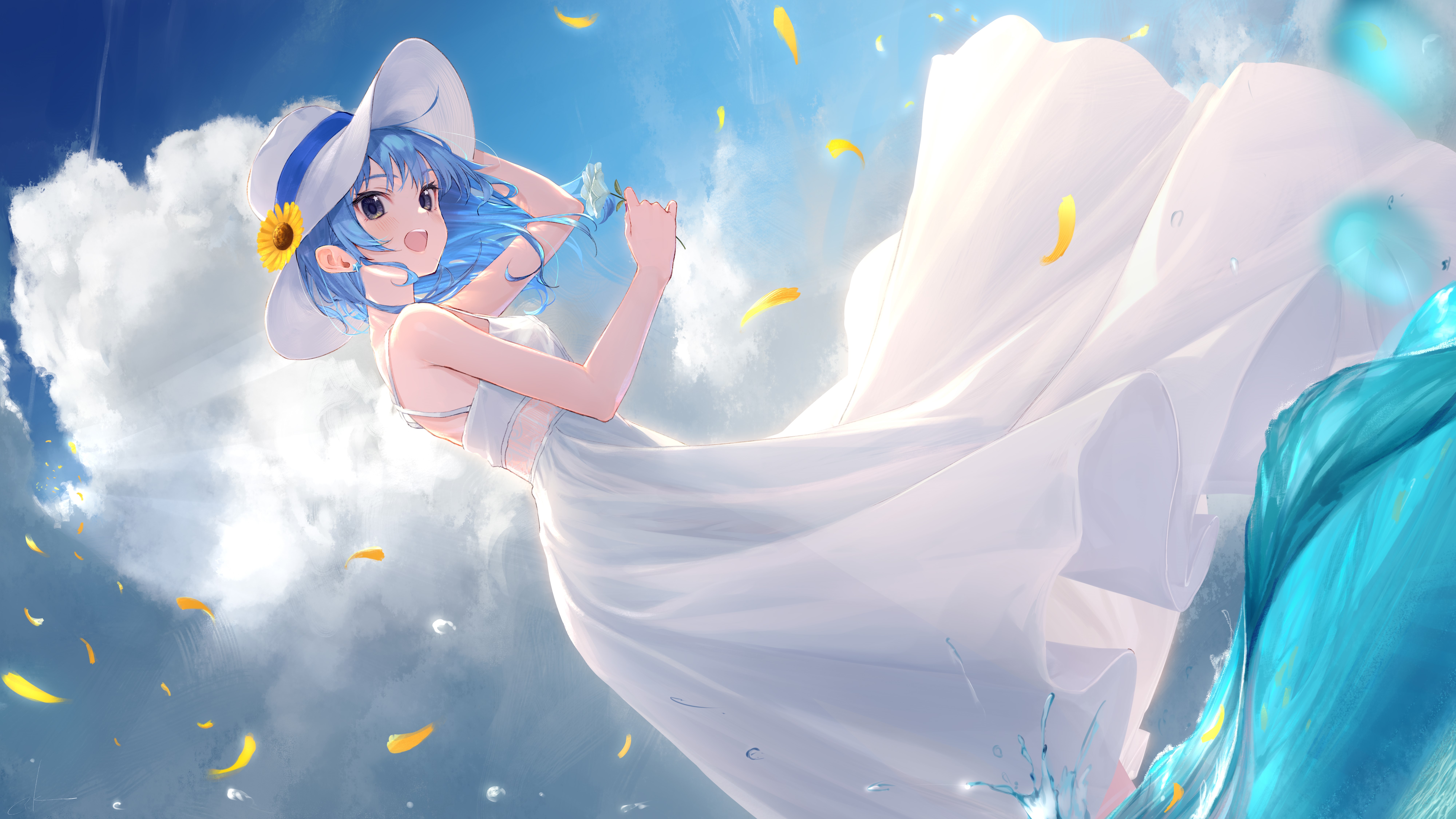Hoshimachi Suisei from Hololive in a white dress and hat HD Wallpaper
