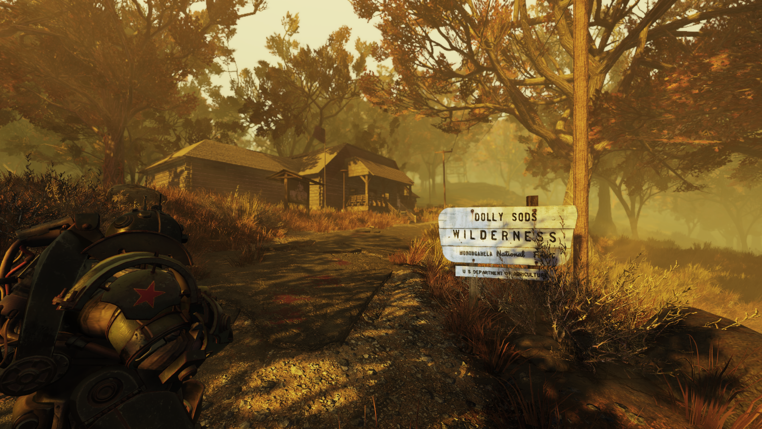 Fallout Enclave Power Armor near Dolly Sods Wilderness sign HD Wallpaper