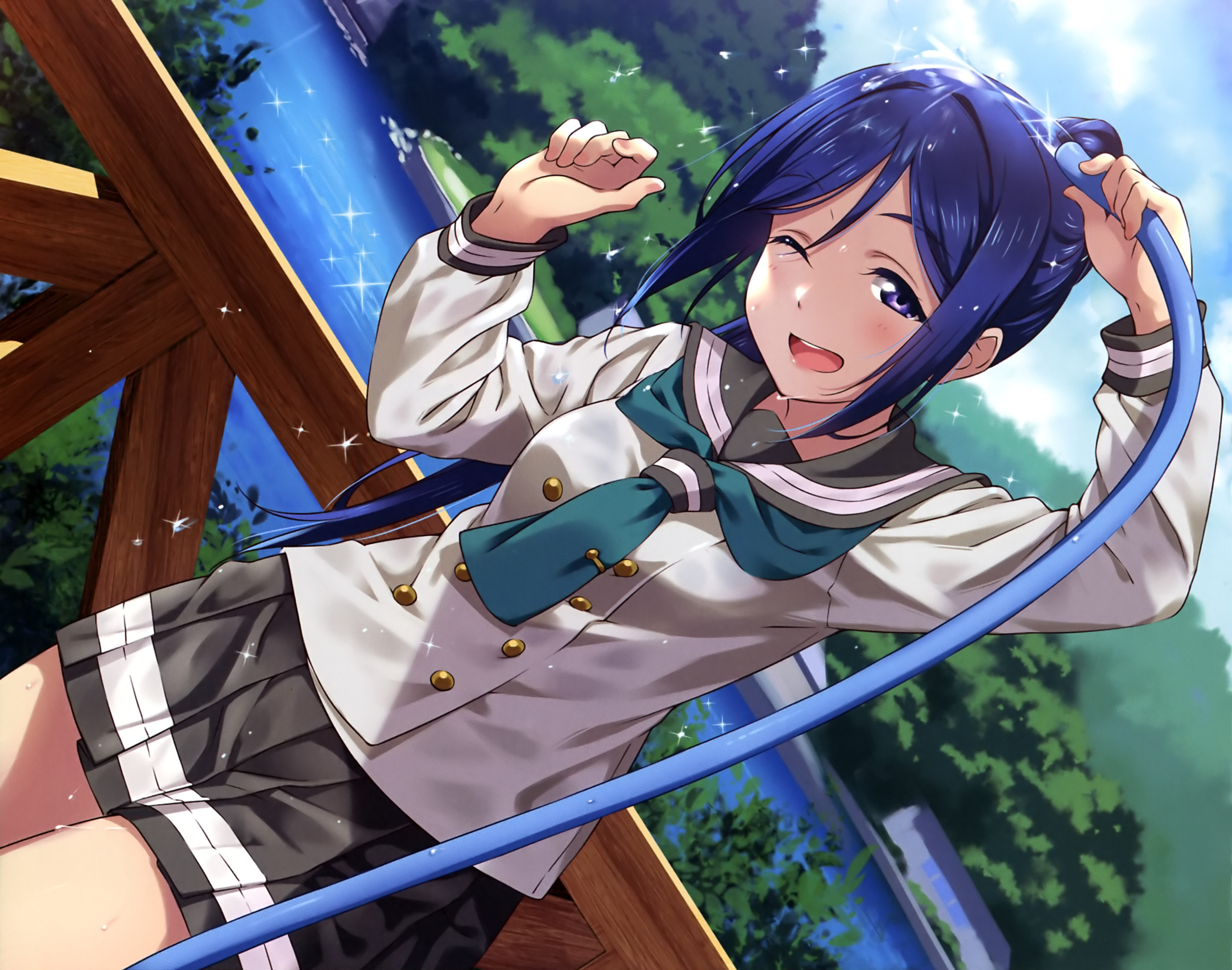Matsuura Kanan from Love Live! Sunshine!! with a hose HD Wallpaper