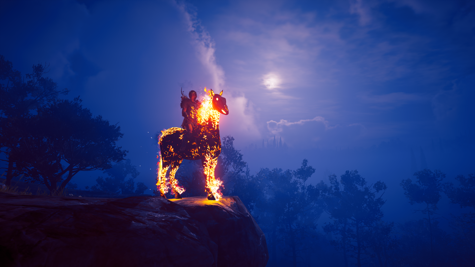 Kassandra from Assassin's Creed Odyssey on a fiery horse HD Wallpaper