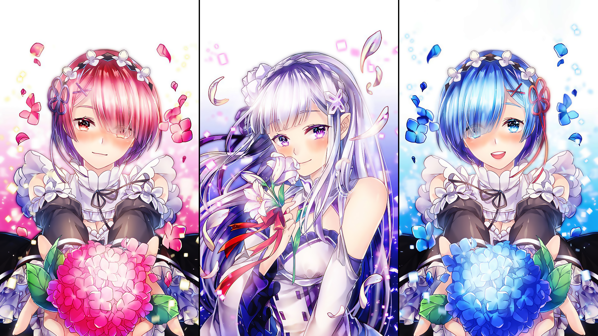 Emilia, Ram, and Rem from Re:Zero HD Wallpaper