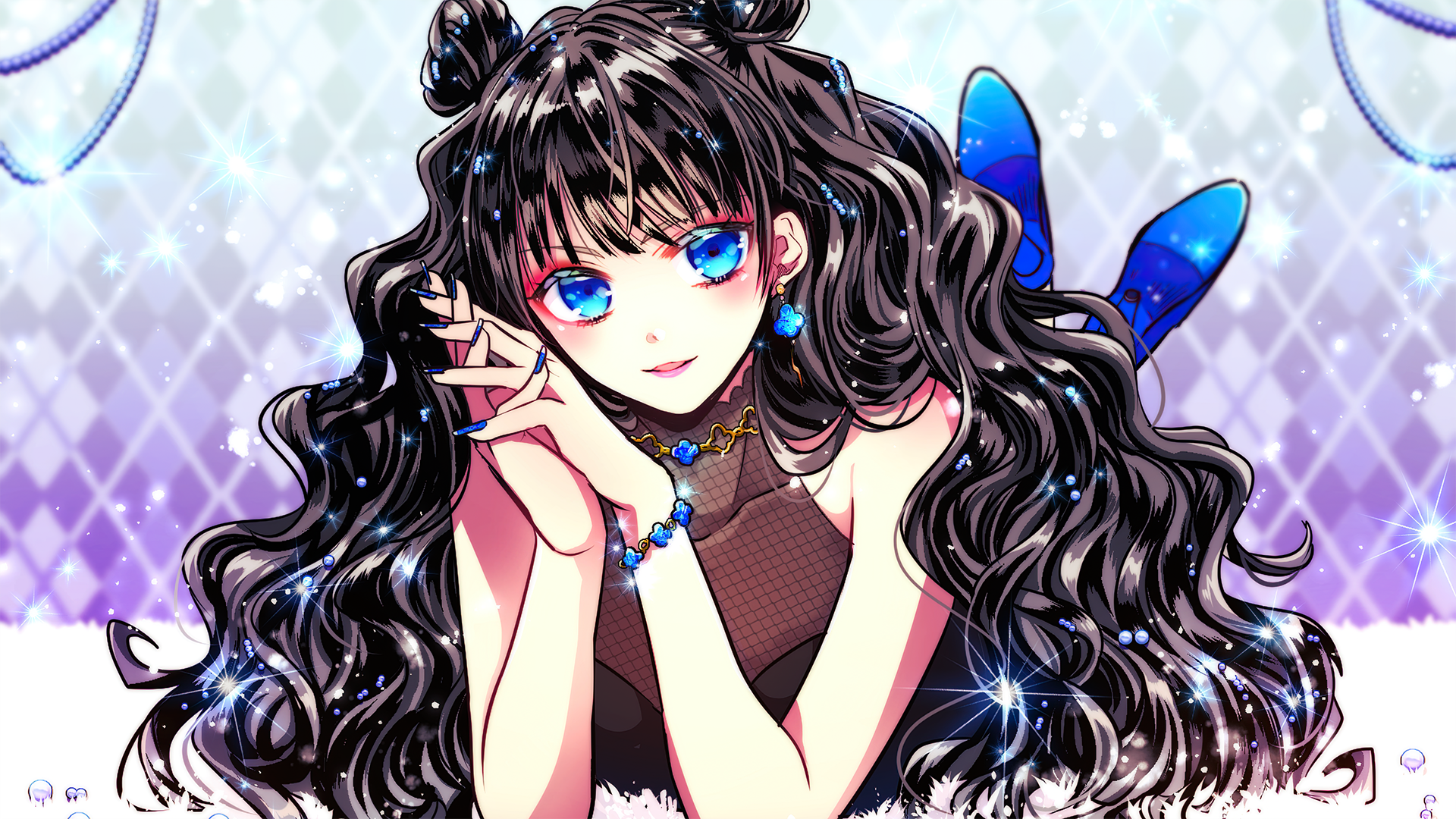 Anime girl with black hair and blue eyes HD Wallpaper