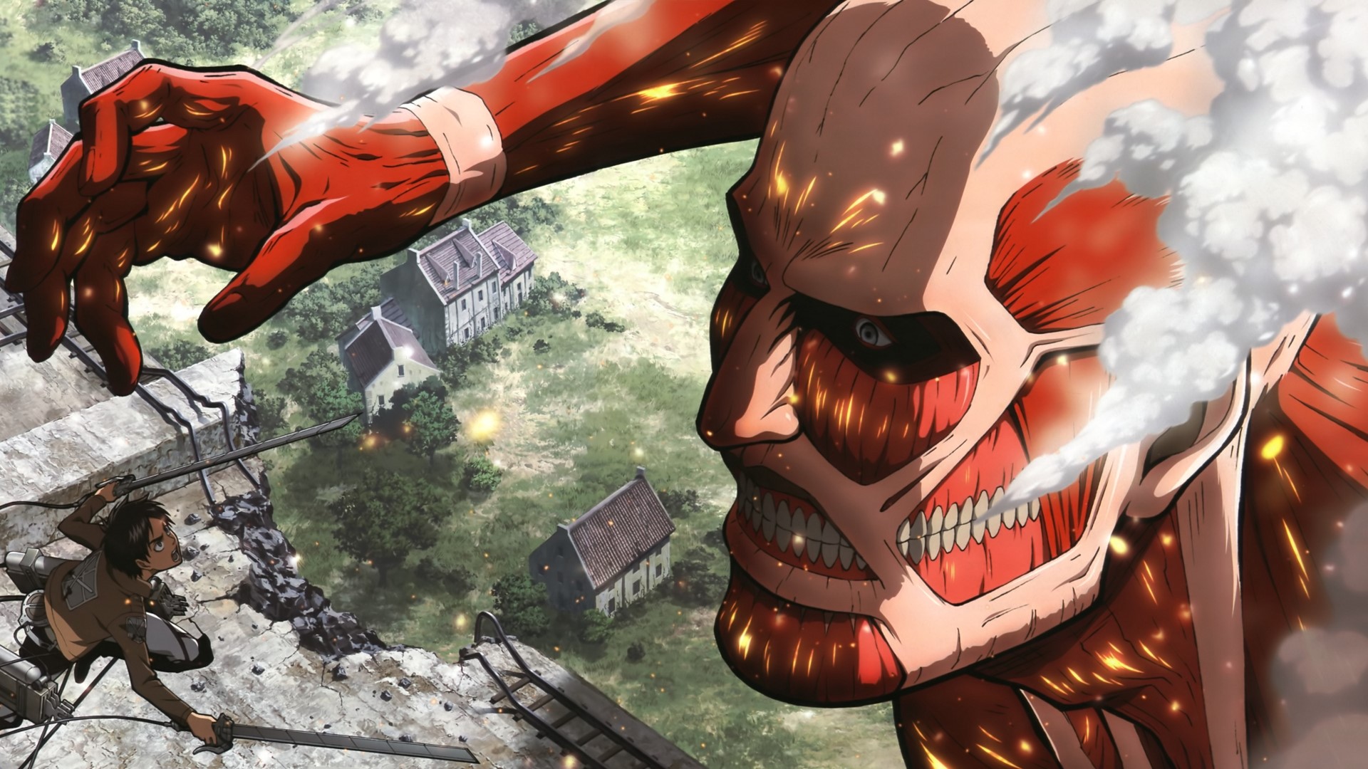 Colossal Titan and Eren Jeager from Attack on Titan HD Wallpaper