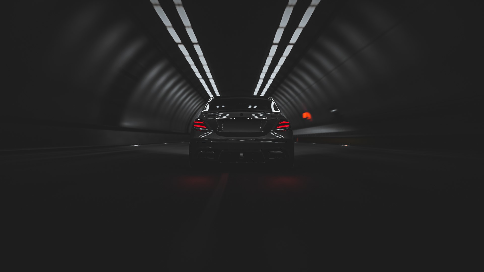 Black Mercedes-Benz AMG in a tunnel HD Wallpaper