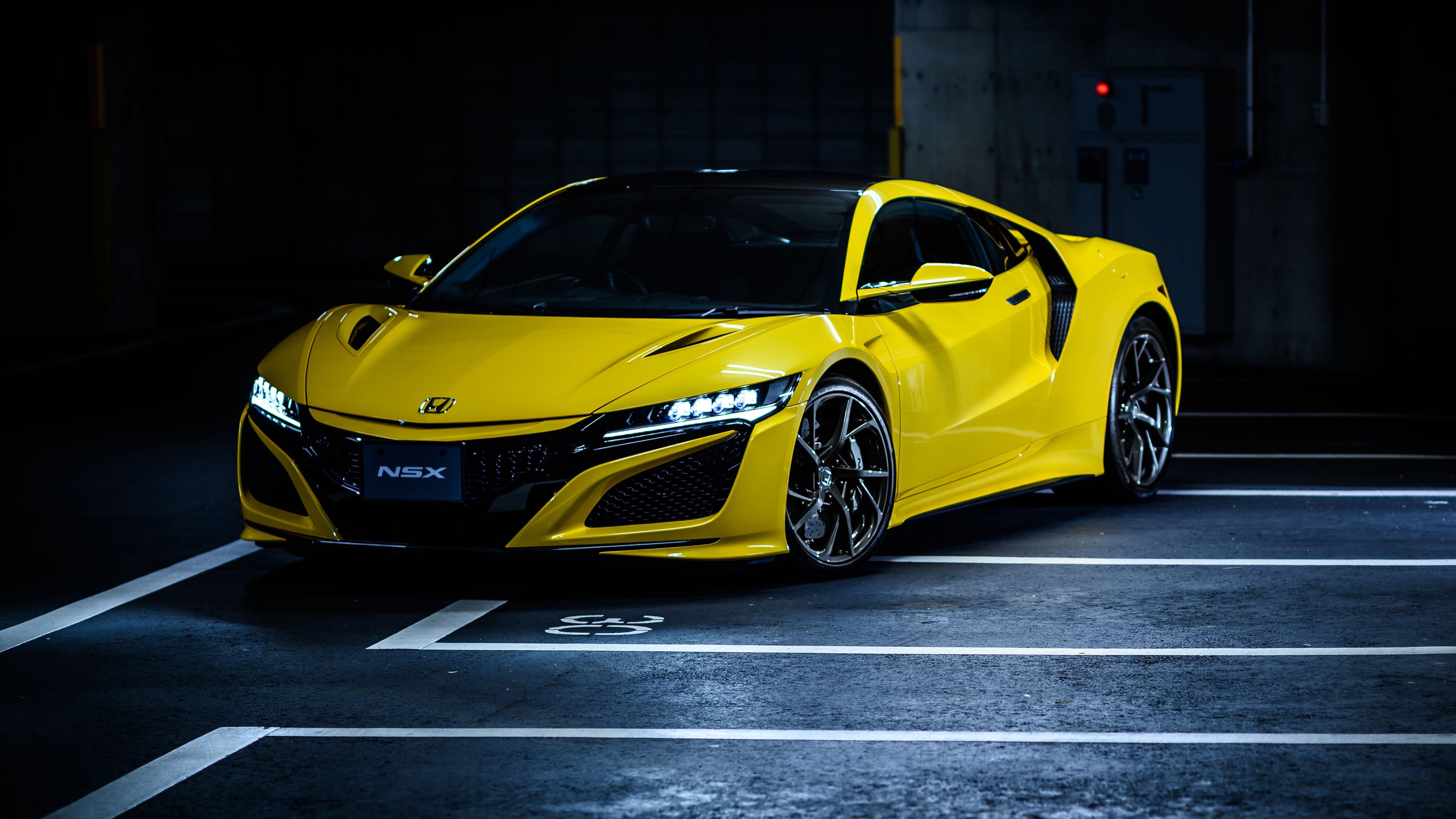 Yellow Honda NSX mk2 sports car in parking lot HD Wallpaper
