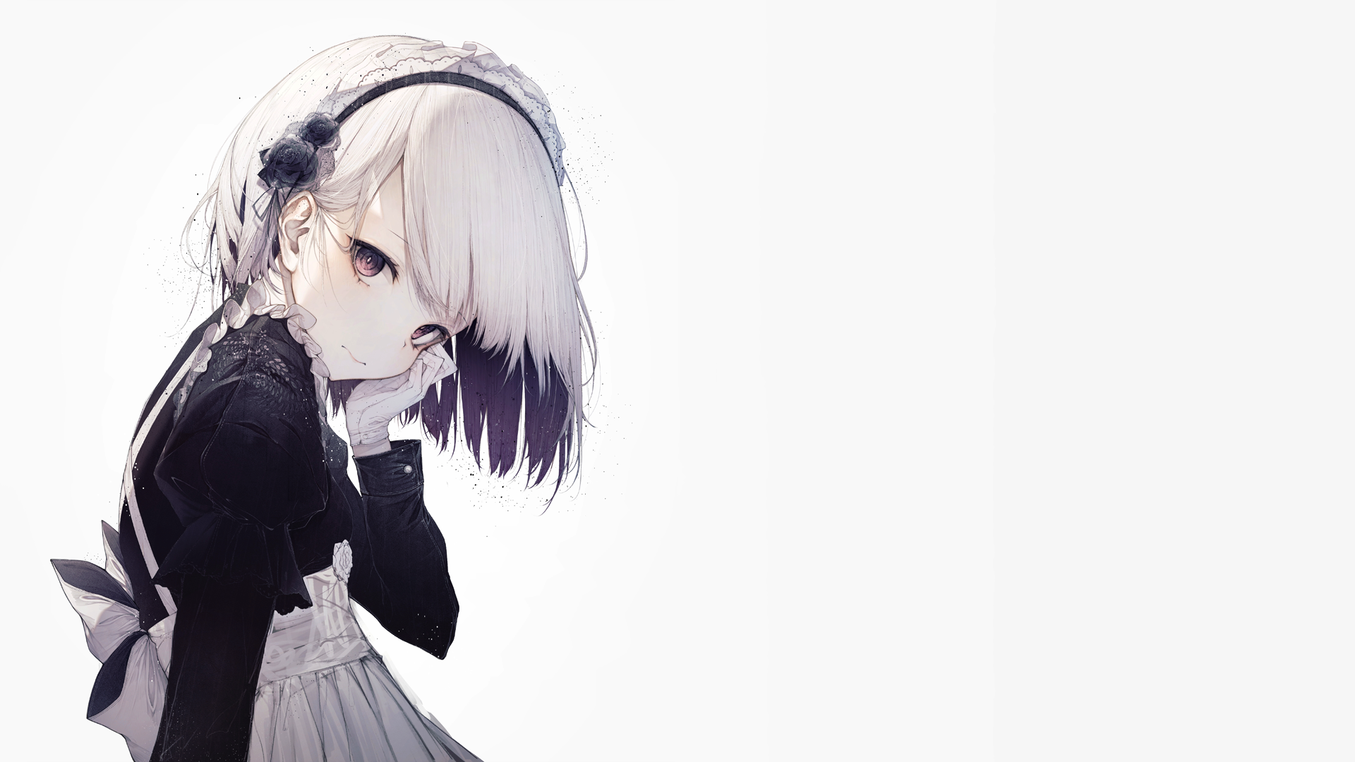 Anime girl with silver hair in a maid outfit HD Wallpaper