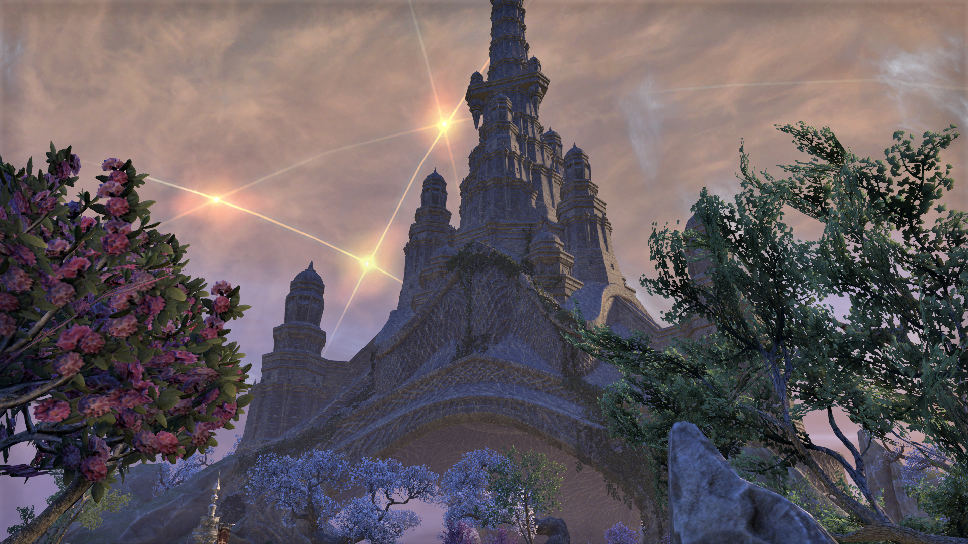 The Elder Scrolls Online castle with glowing sky HD Wallpaper