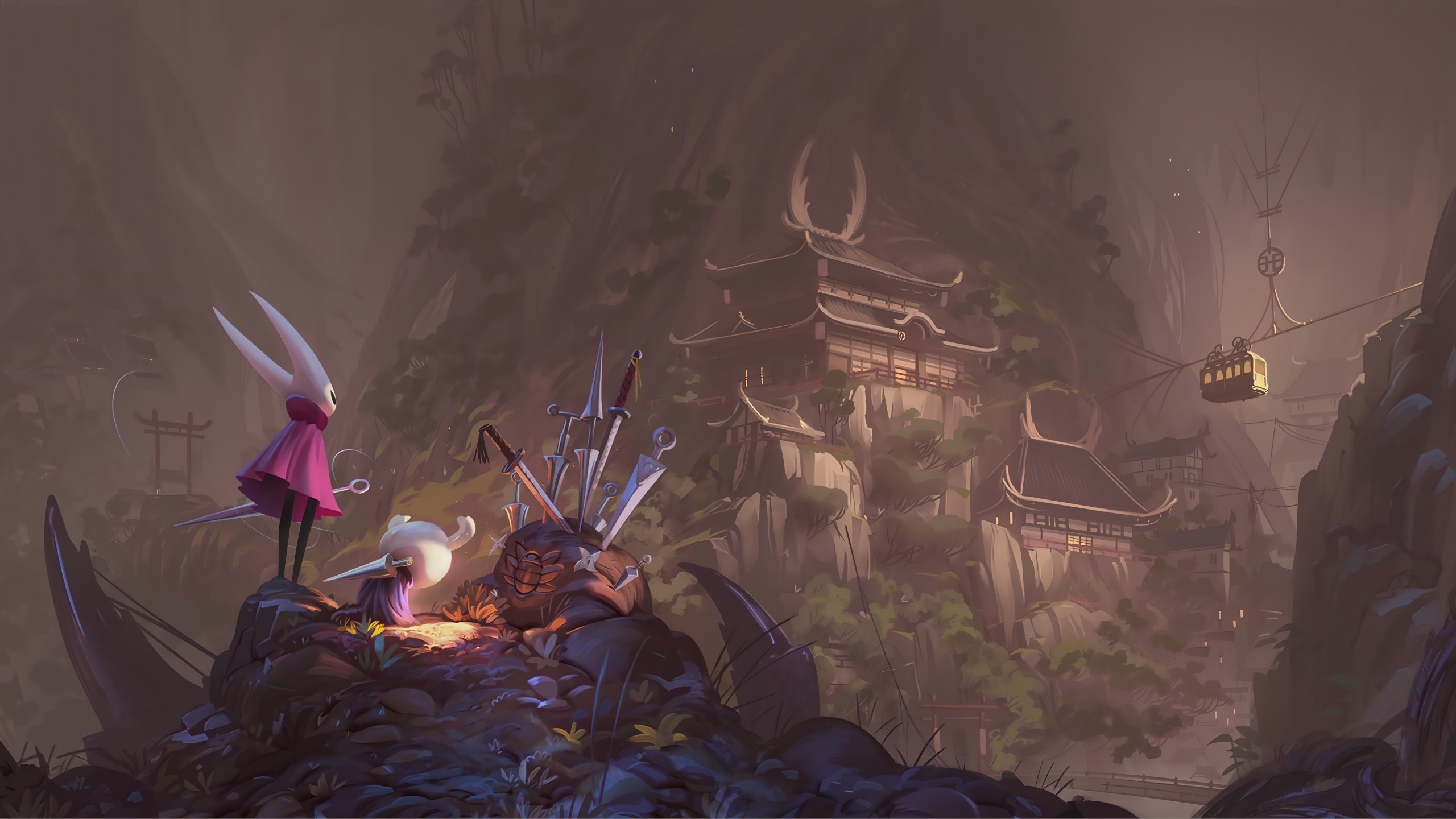 Hollow Knight Mysterious Castle Scene HD Wallpaper