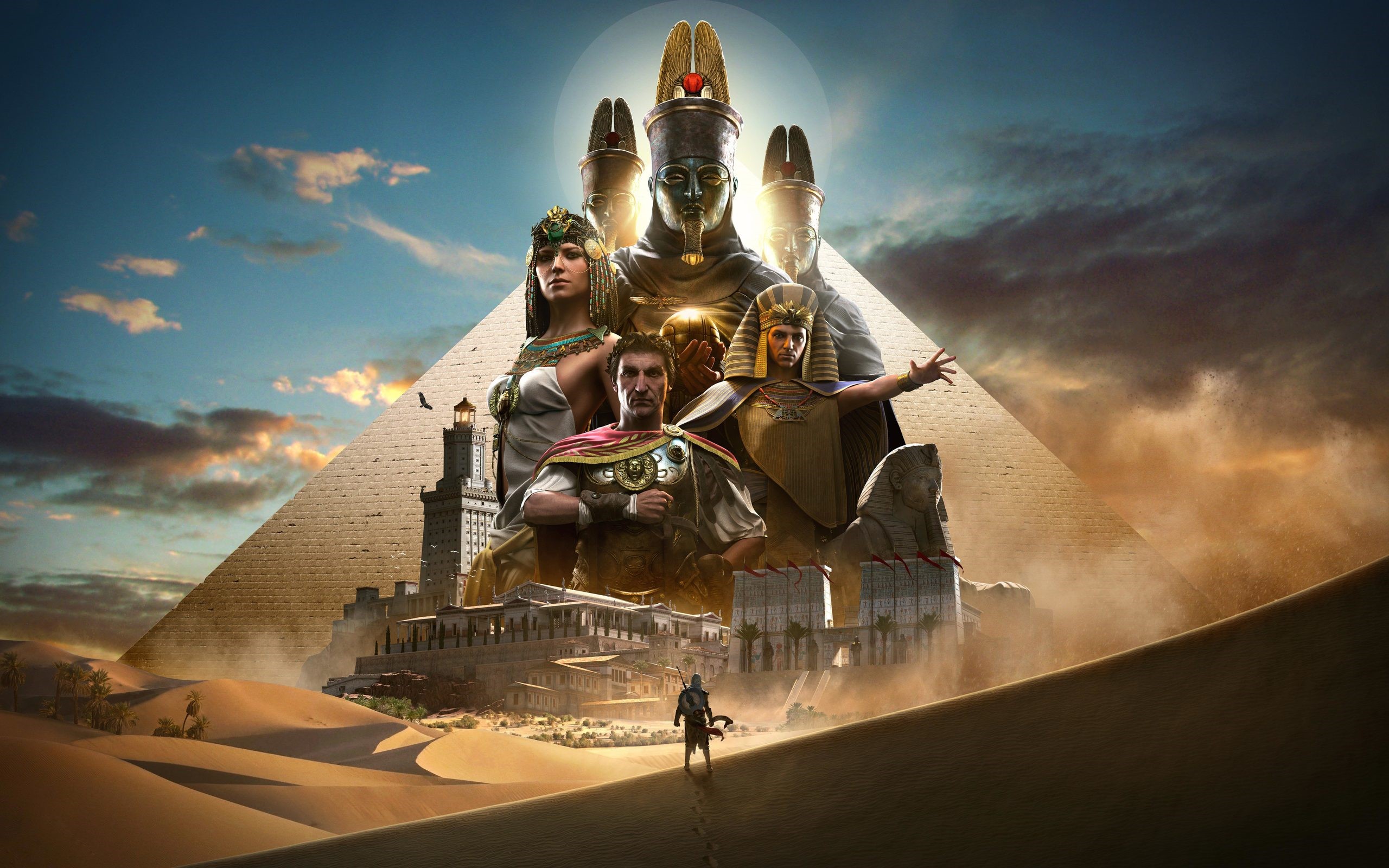 Assassin's Creed Origins: Bayek, Cleopatra, Caesar, and Pharaohs HD Wallpaper
