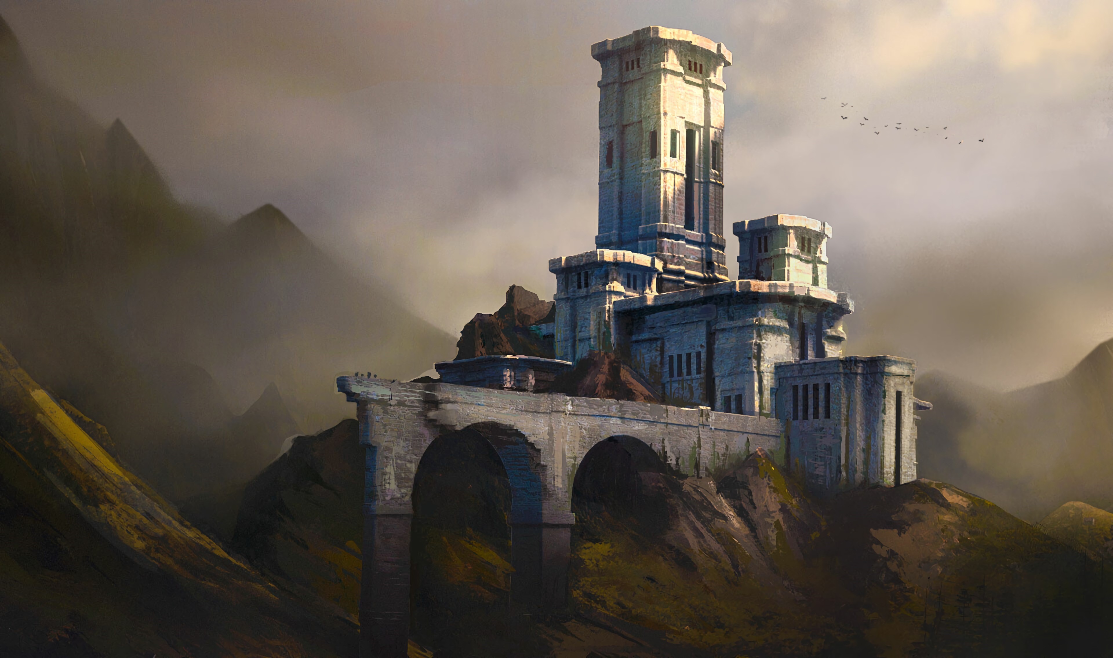 Castle on a rocky mountain by Leonardo Carrasco HD Wallpaper